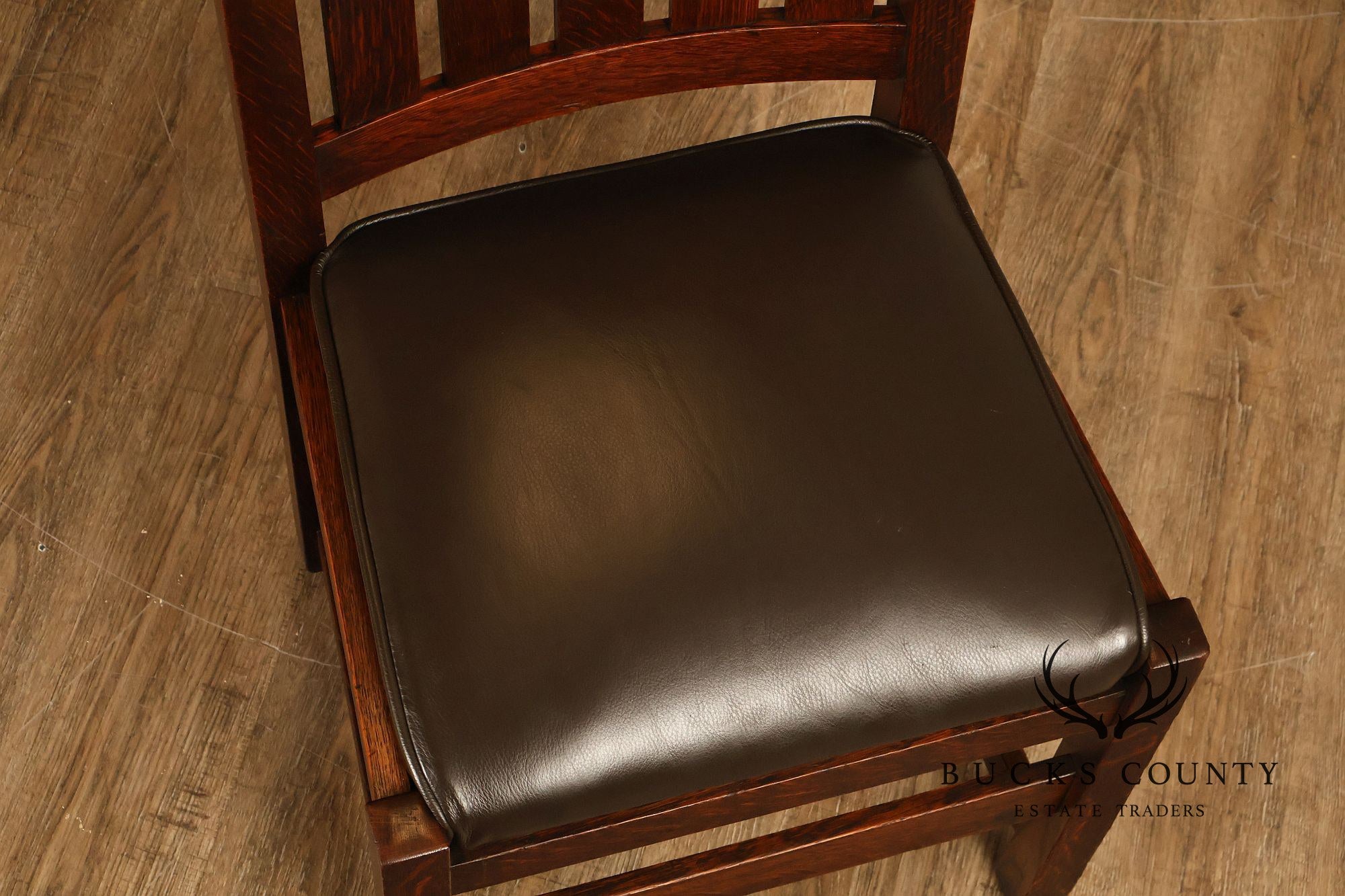 L&JG Stickley Antique Set Of Six U-Back Oak Dining Chairs Model #820