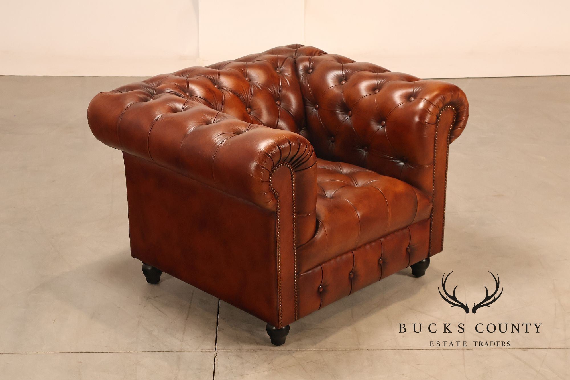 Chesterfield Style Tufted Brown Leather Club Chair