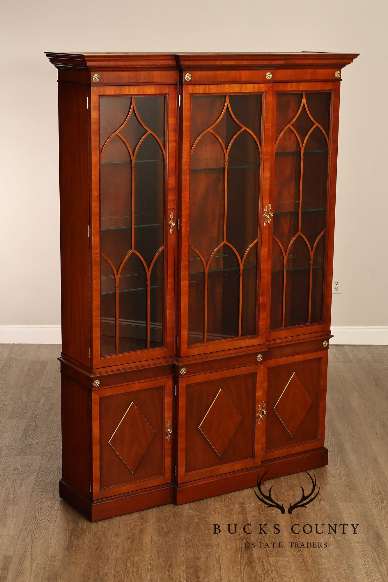 Kindel Neoclassical Style Mahogany Breakfront China Cabinet