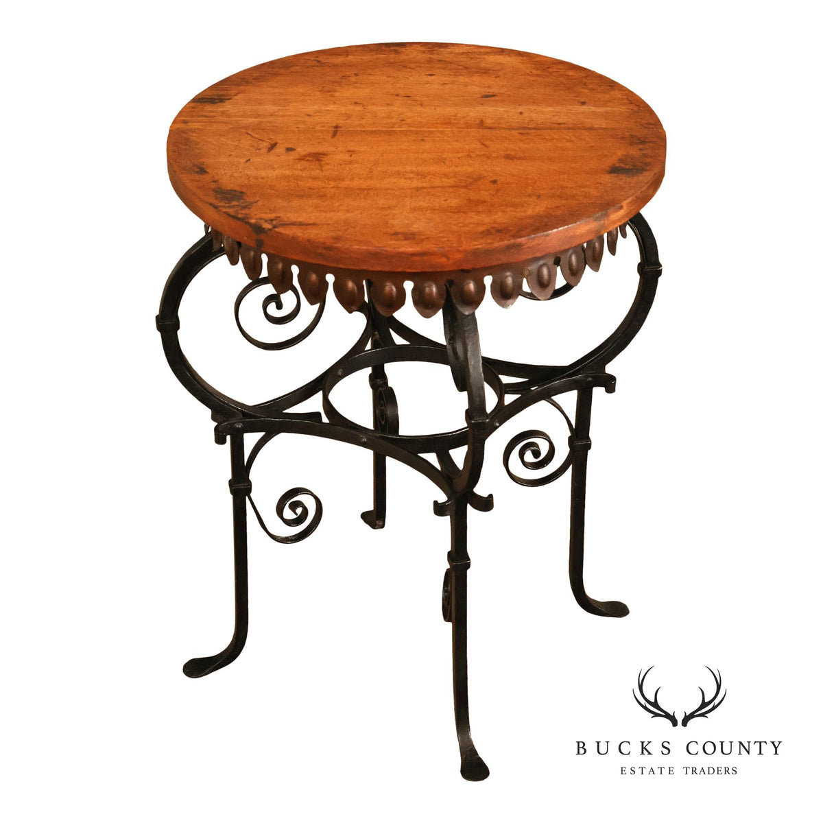 Spanish Revival Style Oak and Wrought Iron Accent Table