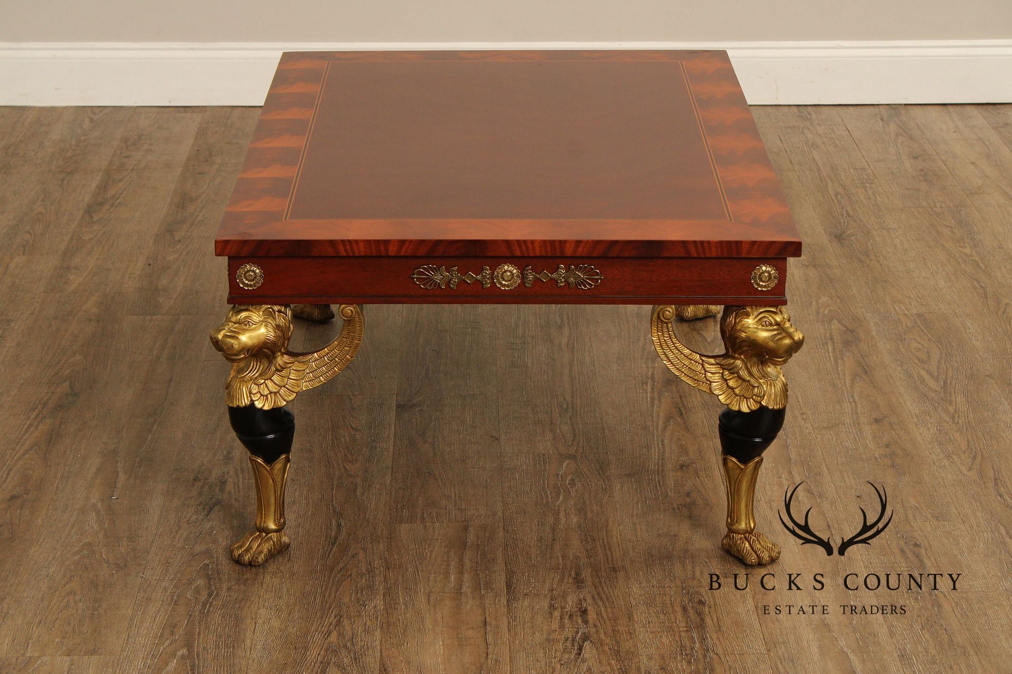 Kindel Empire Style Partial Gilt Carved Mahogany Coffee Table