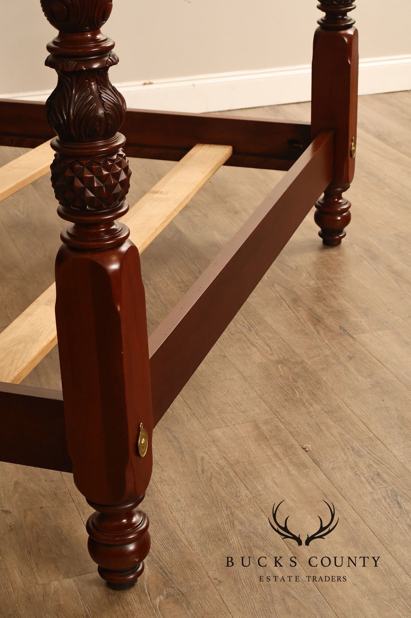 Carved Mahogany Four-Poster Queen Bed Frame