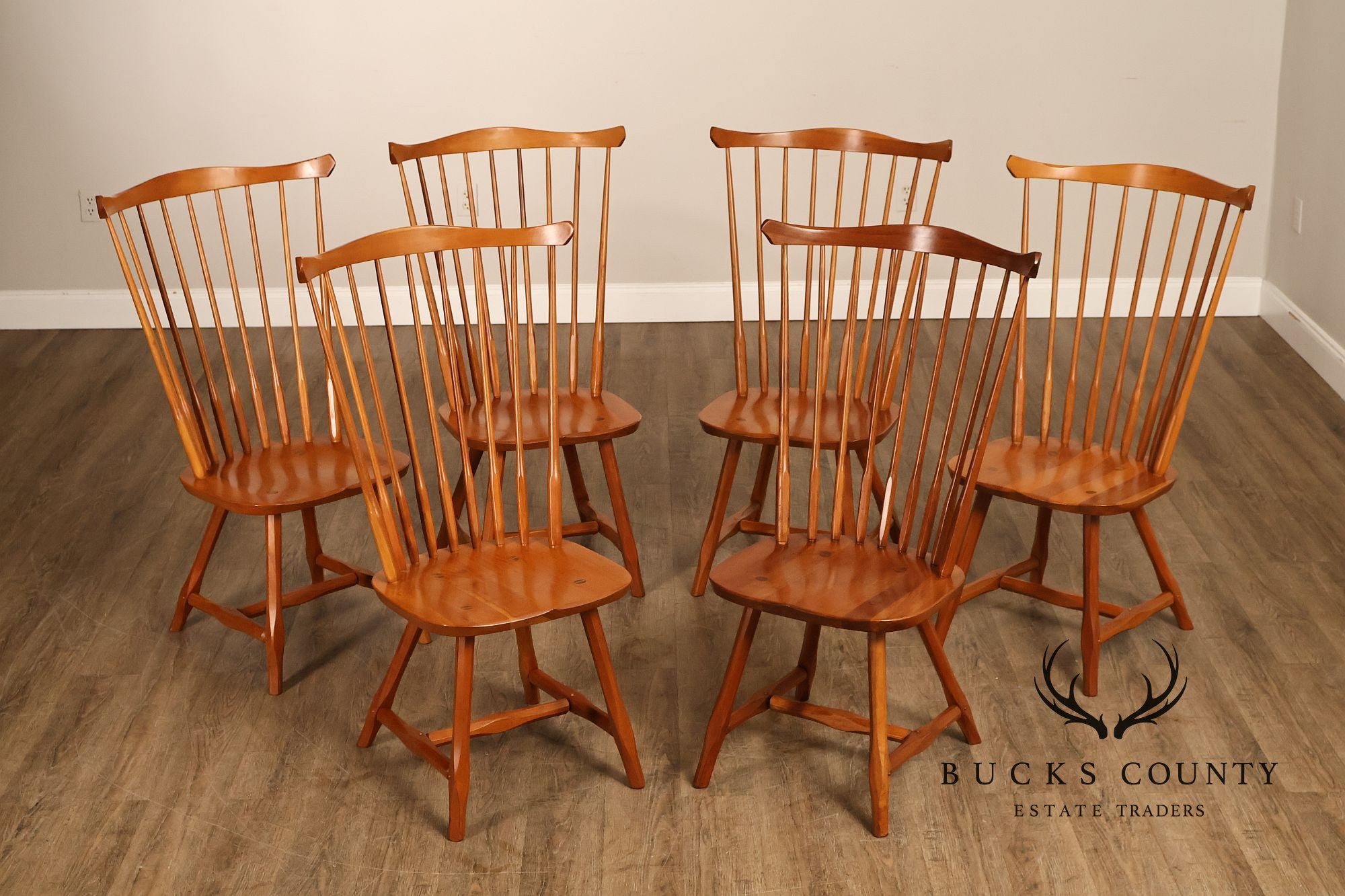 Hunt Country Furniture Set of Six Cherry Windsor Dining Chairs
