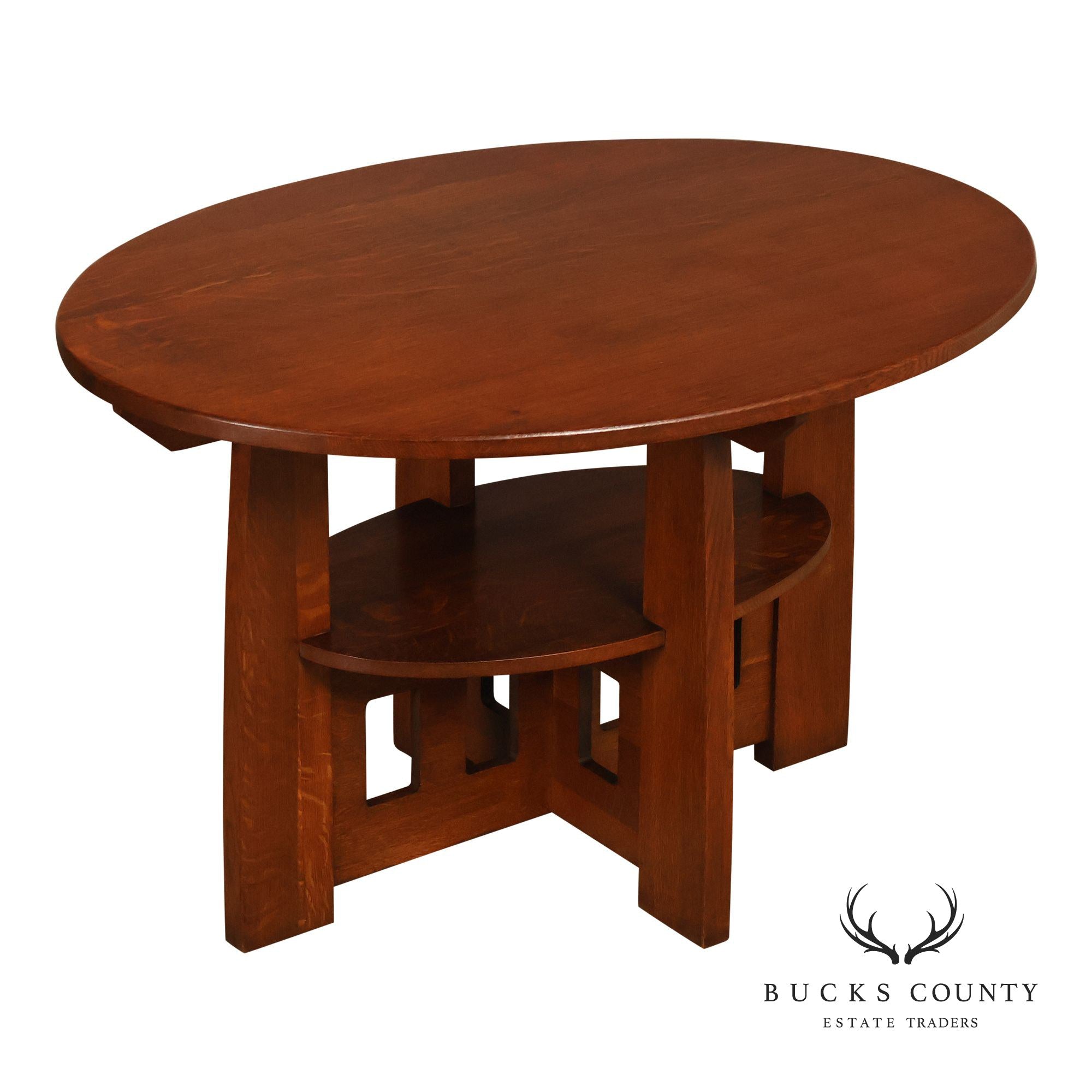 Limbert Arts And Crafts Antique Oak Double Oval Center Table Model 158