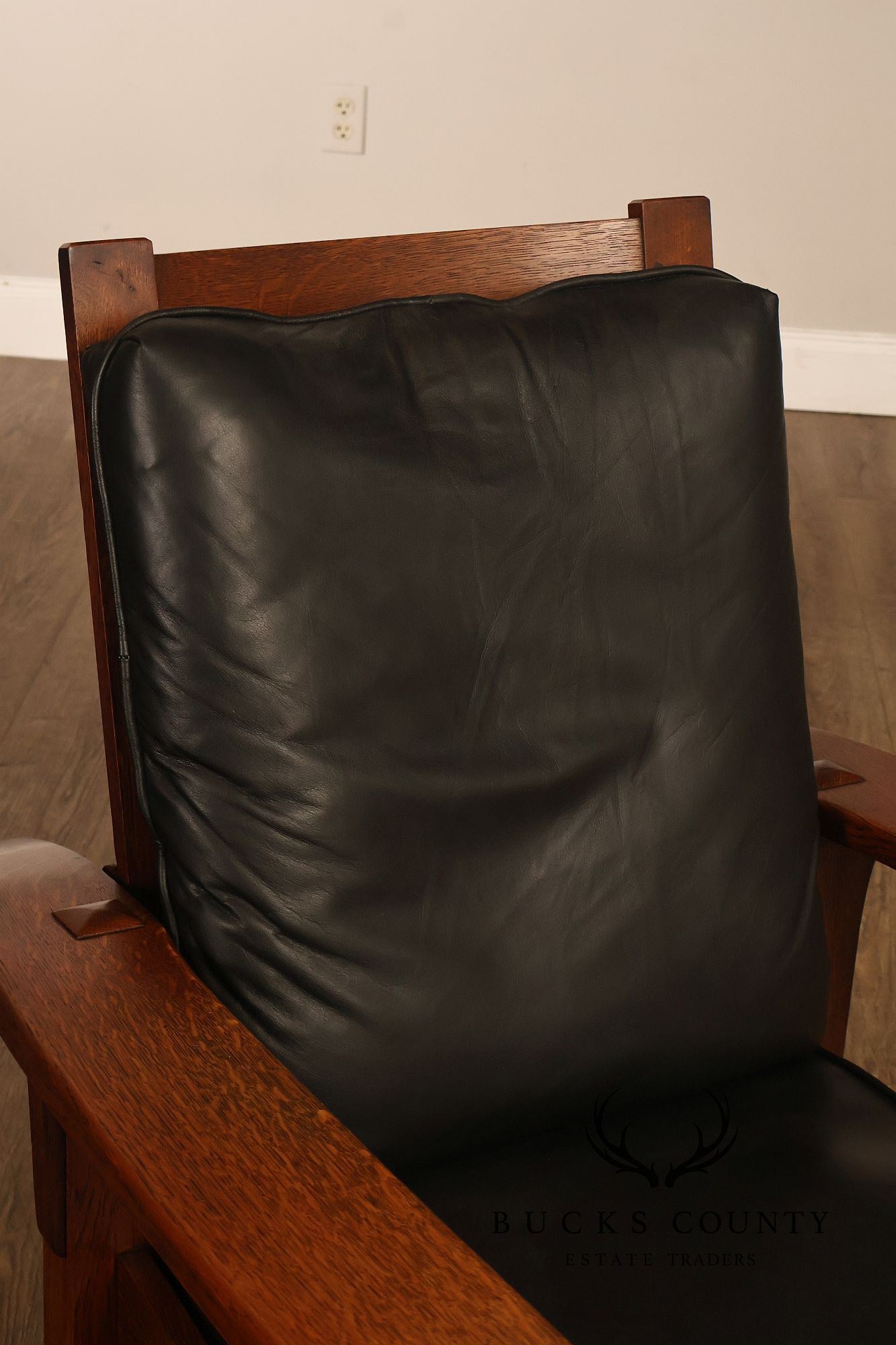 Antique Limbert Arts And Crafts Oak Morris Chair With Leather Cushions