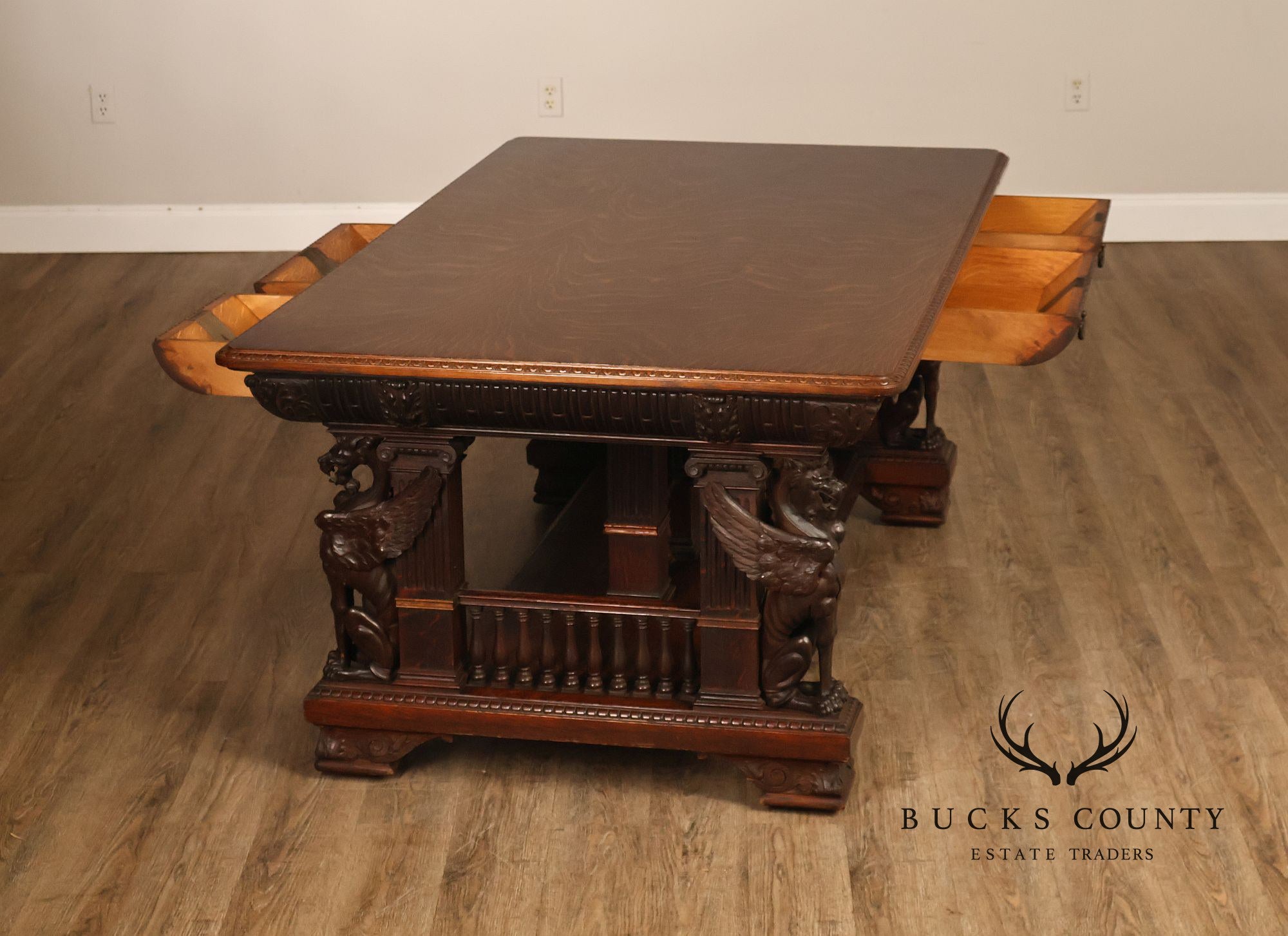 Victorian Carved Oak Library Table With Griffin Supports
