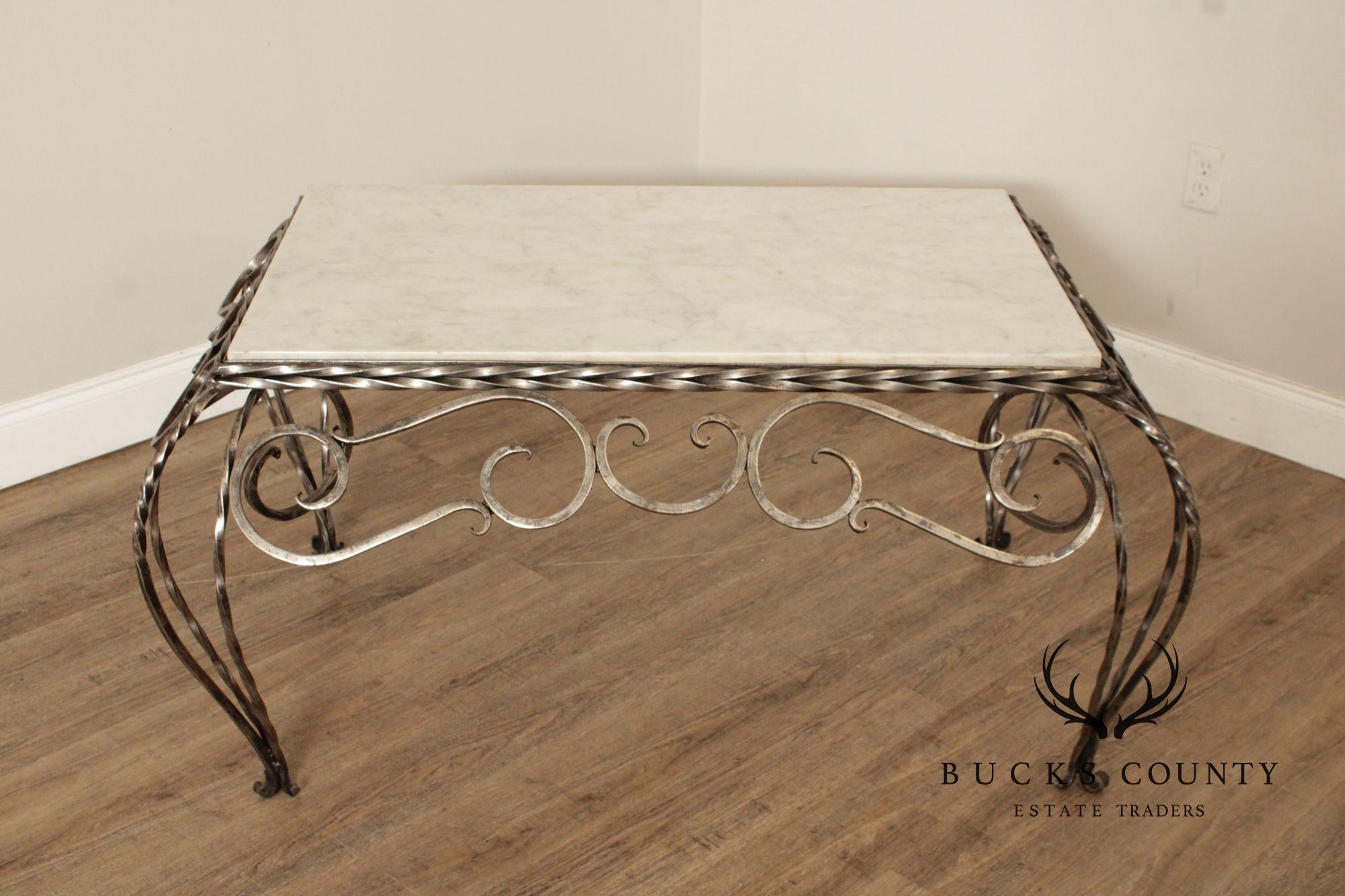 Vintage French Marble Top Wrought Iron Coffee Table