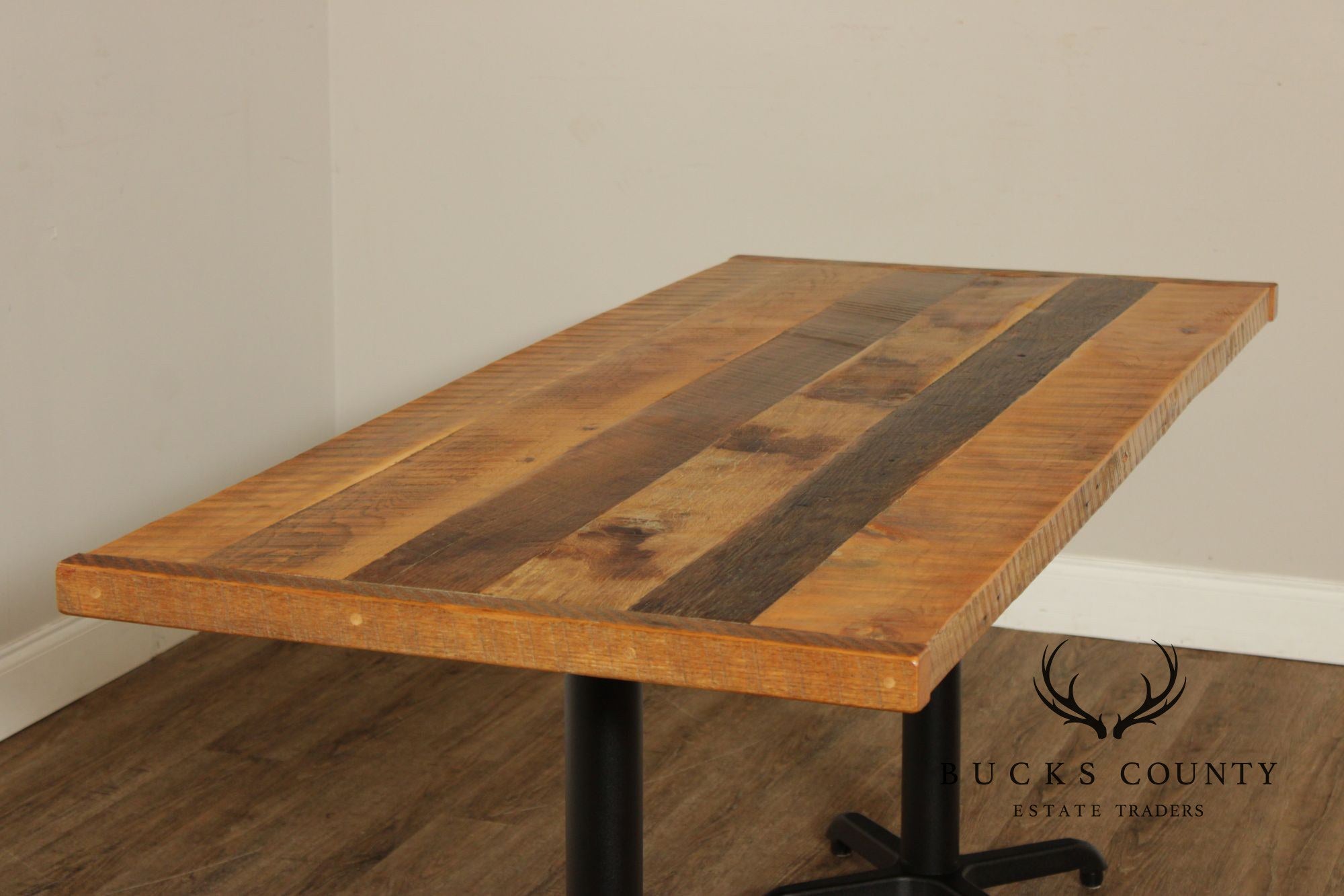 Industrial Style Reclaimed Wood Top Iron Base Dining Table