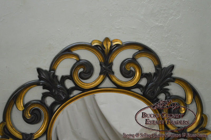 Large Baroque Style Partial Gilt Beveled Wall Mirror