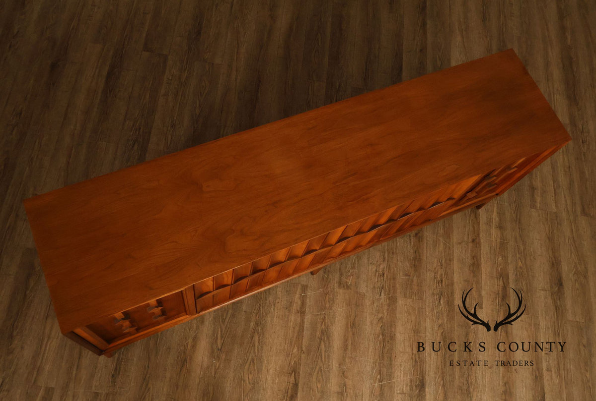 Mid Century Modern Walnut Geometric Paneled Credenza