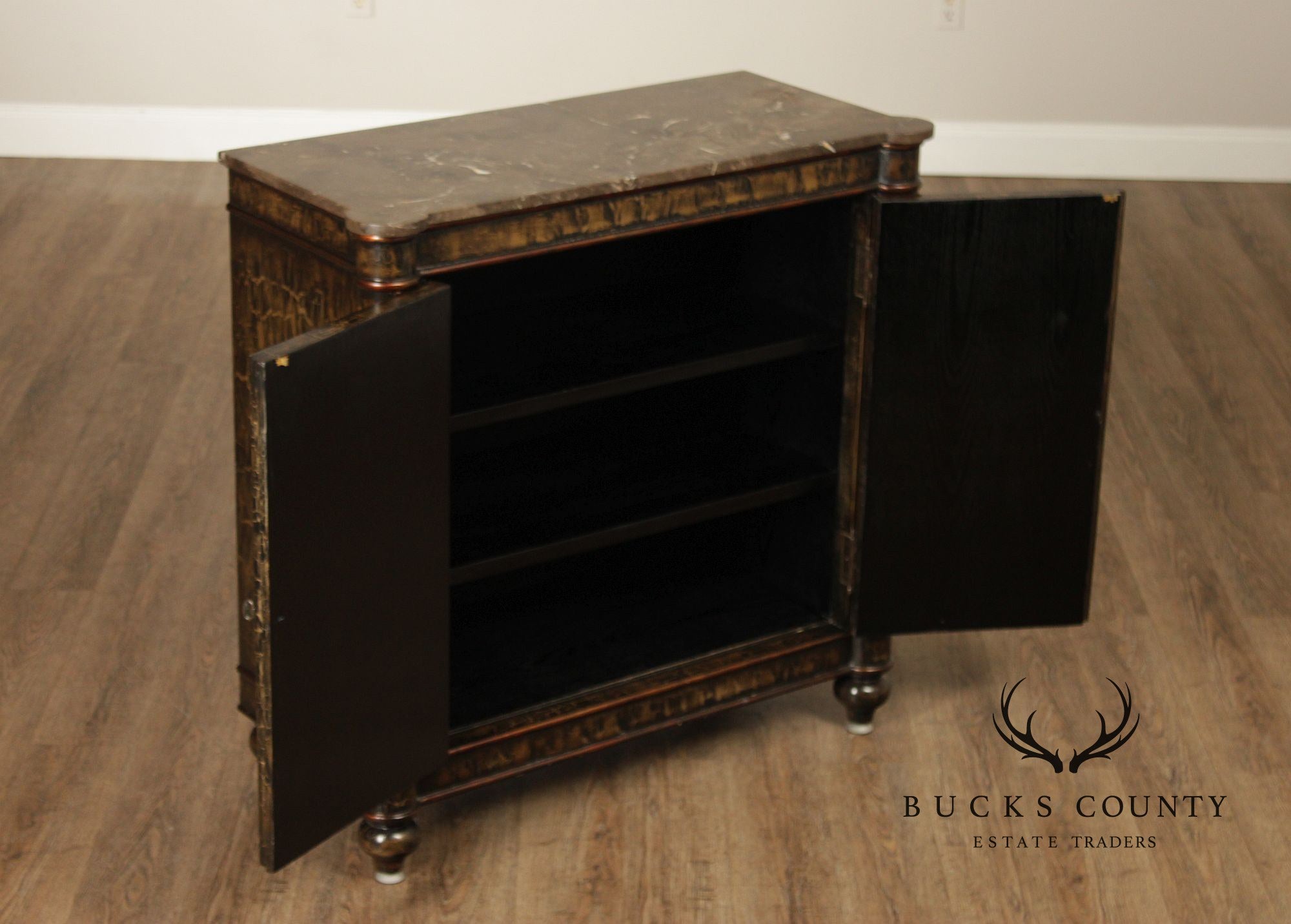 Hollywood Regency Style Pair Of Mirrored Cabinets With Marble Tops