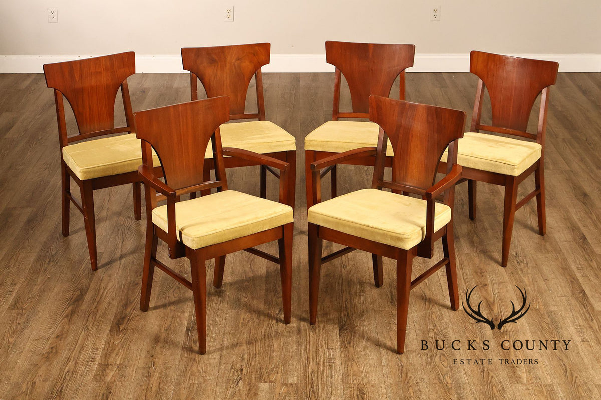 Mid Century Modern Set of Six Walnut Dining Chairs