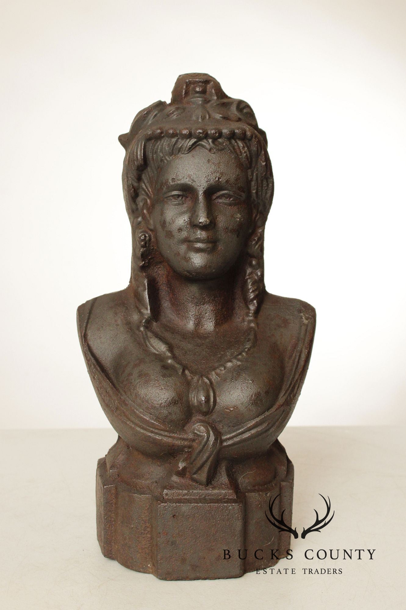 Antique Cast Iron Victorian Maiden's Bust Statue