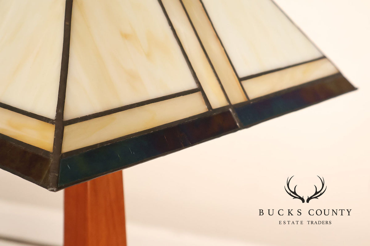 Stickley Stained Glass Shade Cherry Wood Table Lamp