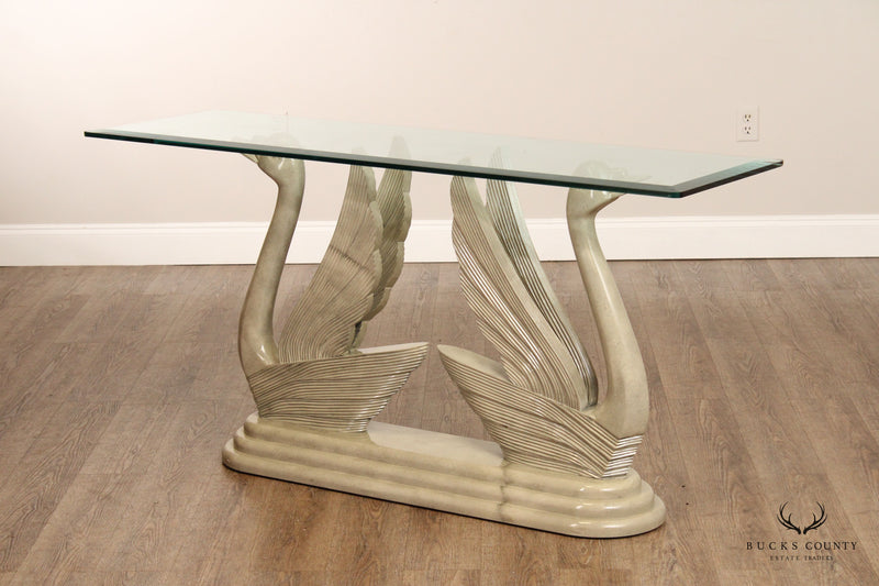 Art Deco Style Vintage Glass Top Swan Console Table