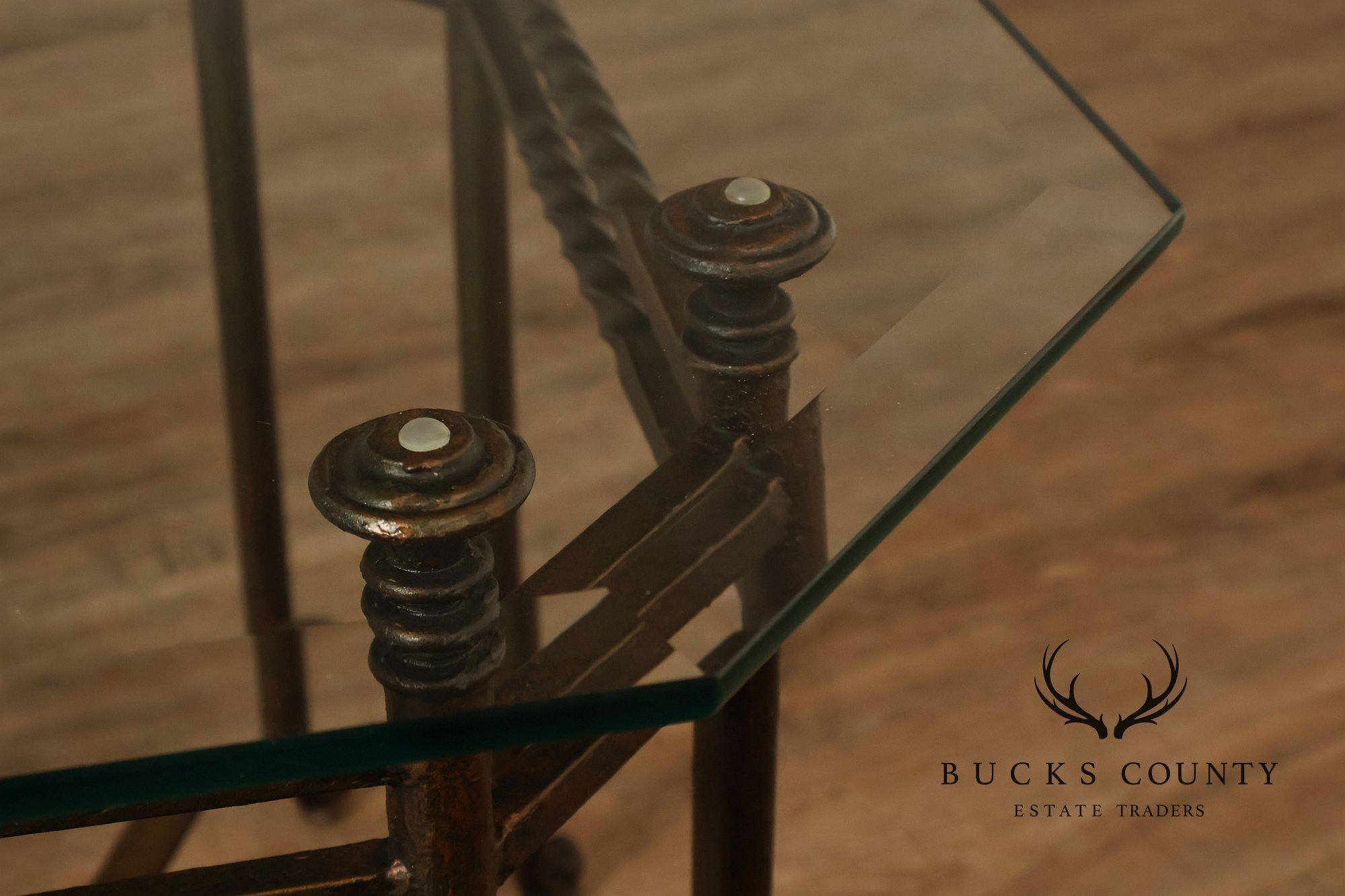 Vintage Hollywood Regency Wrought Iron Glass Top Occasional Table