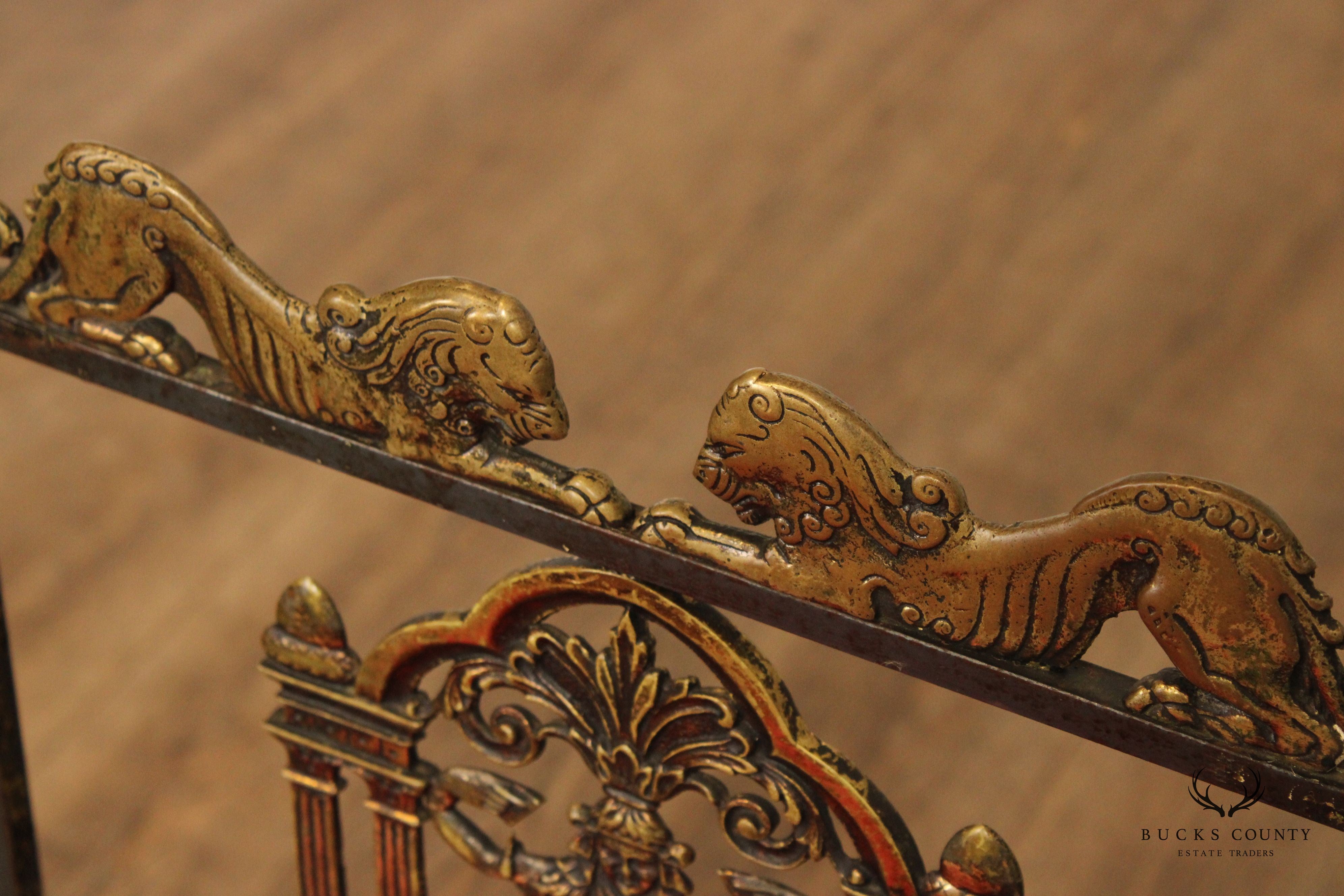 Oscar Bach Attributed Tudor Revival Style Bronze and  Iron Side Chair