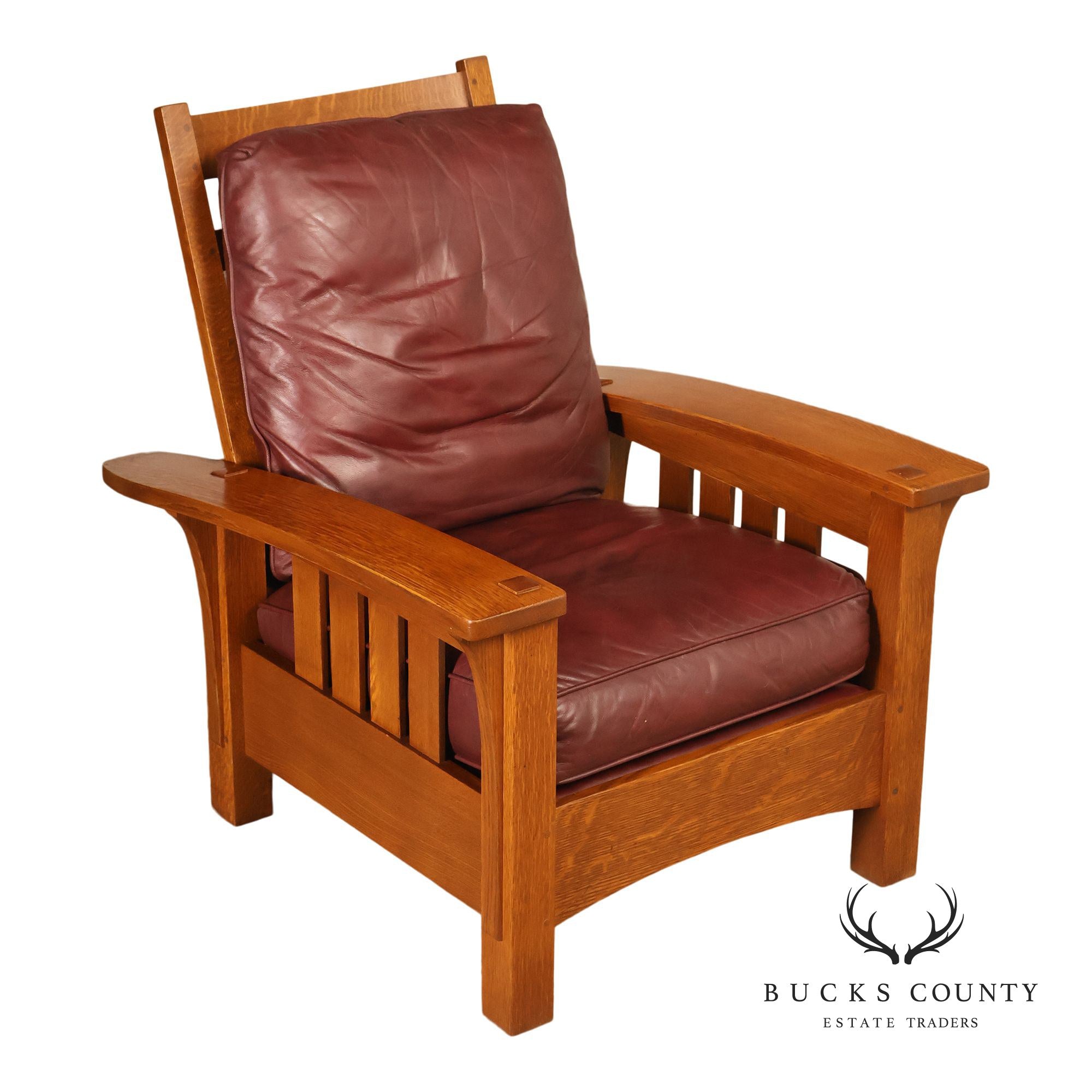 Stickley Mission Collection Oak And Leather Bow Arm Morris Chair