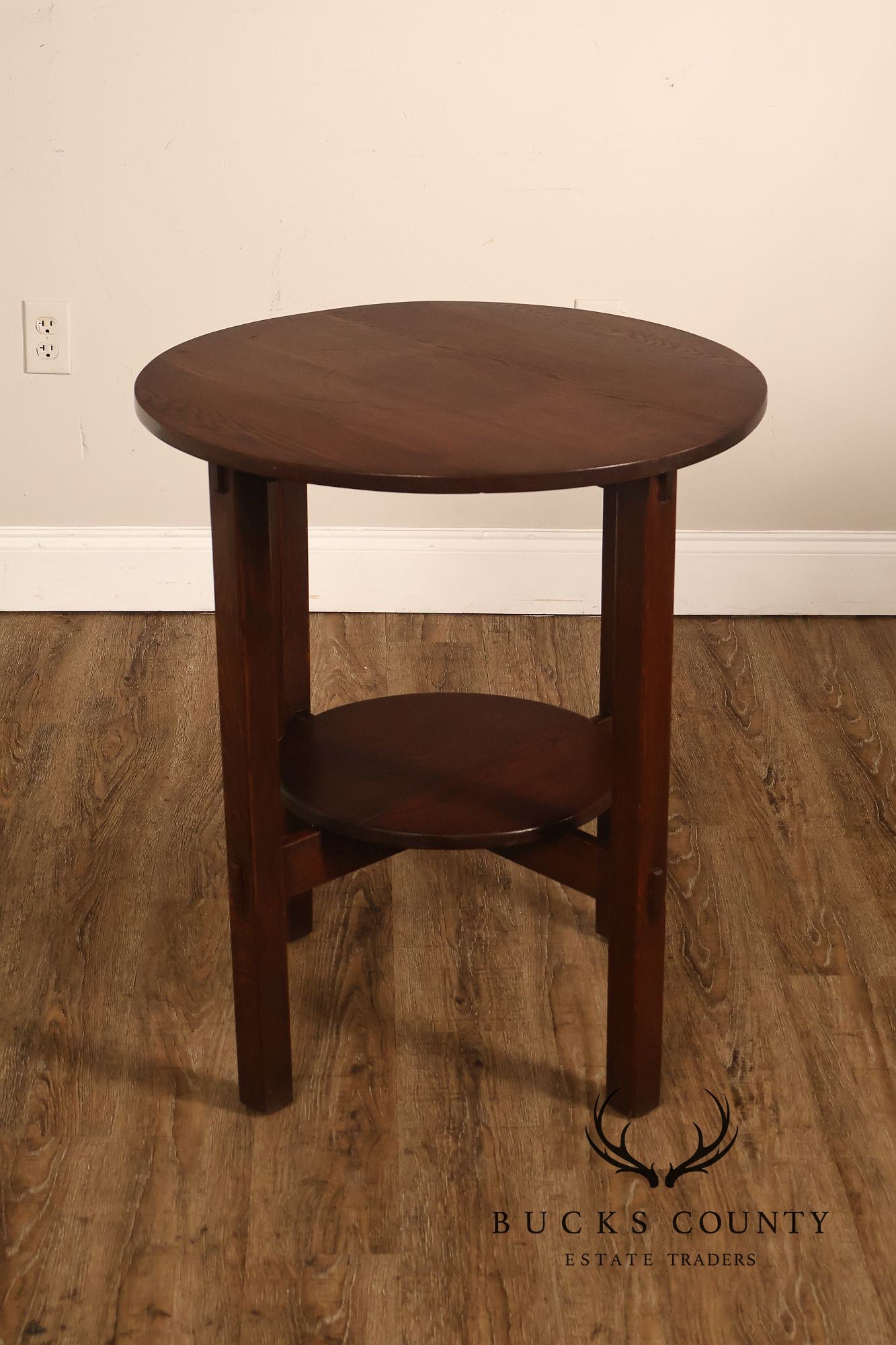 Antique Arts And Crafts Oak Round Side Table