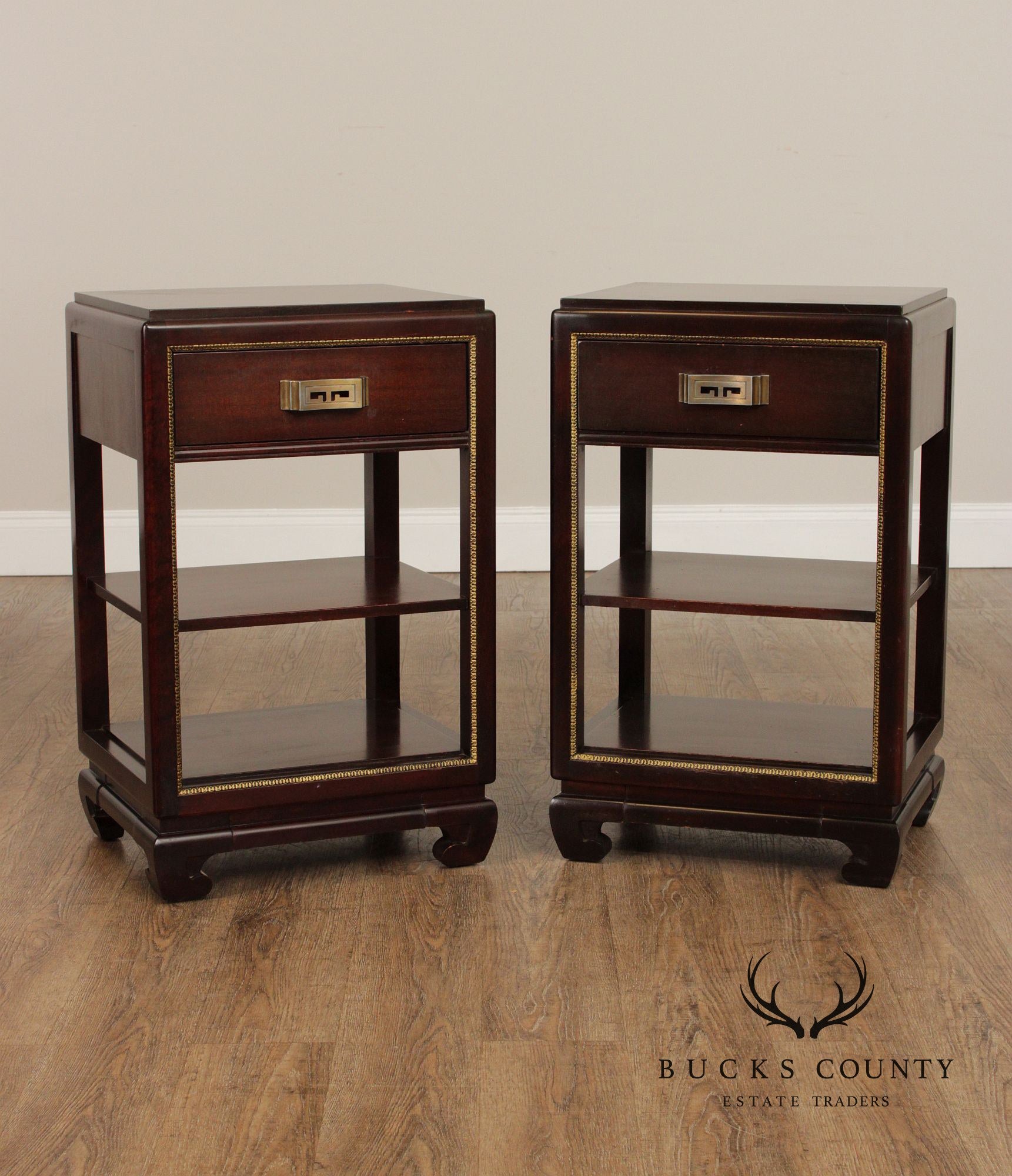 Rway Mid-Century Asian Style Pair of Mahogany Nightstands