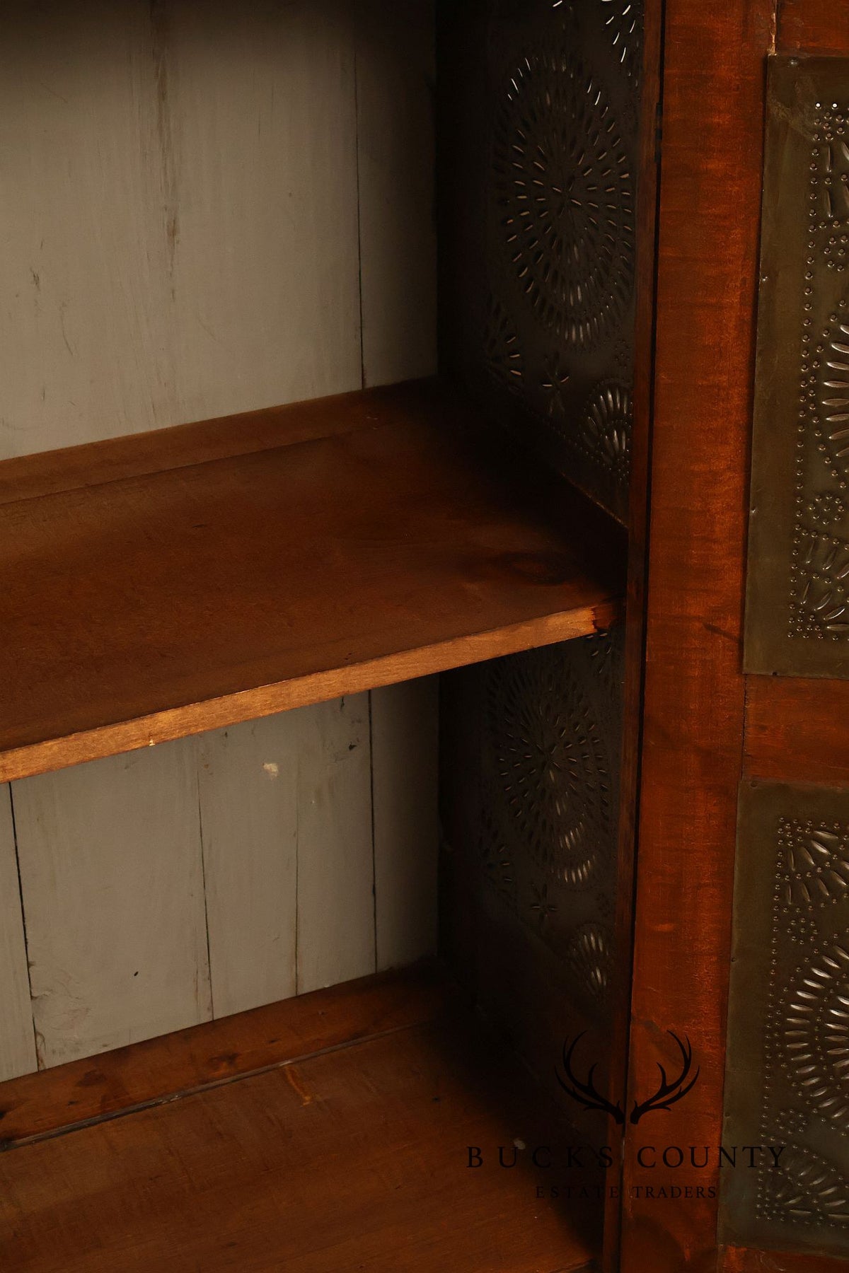 Antique American Country Pine Pie Safe Cabinet With Punched Tin Panels
