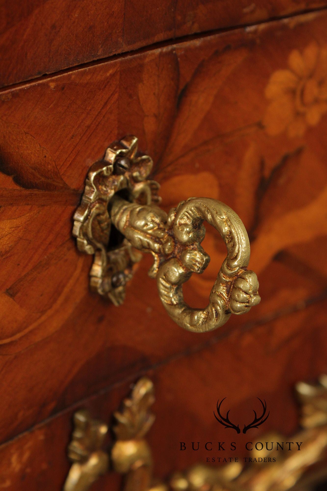 French Louis XV Style Marquetry Inlaid Bronze Mounted Knee Hole Desk