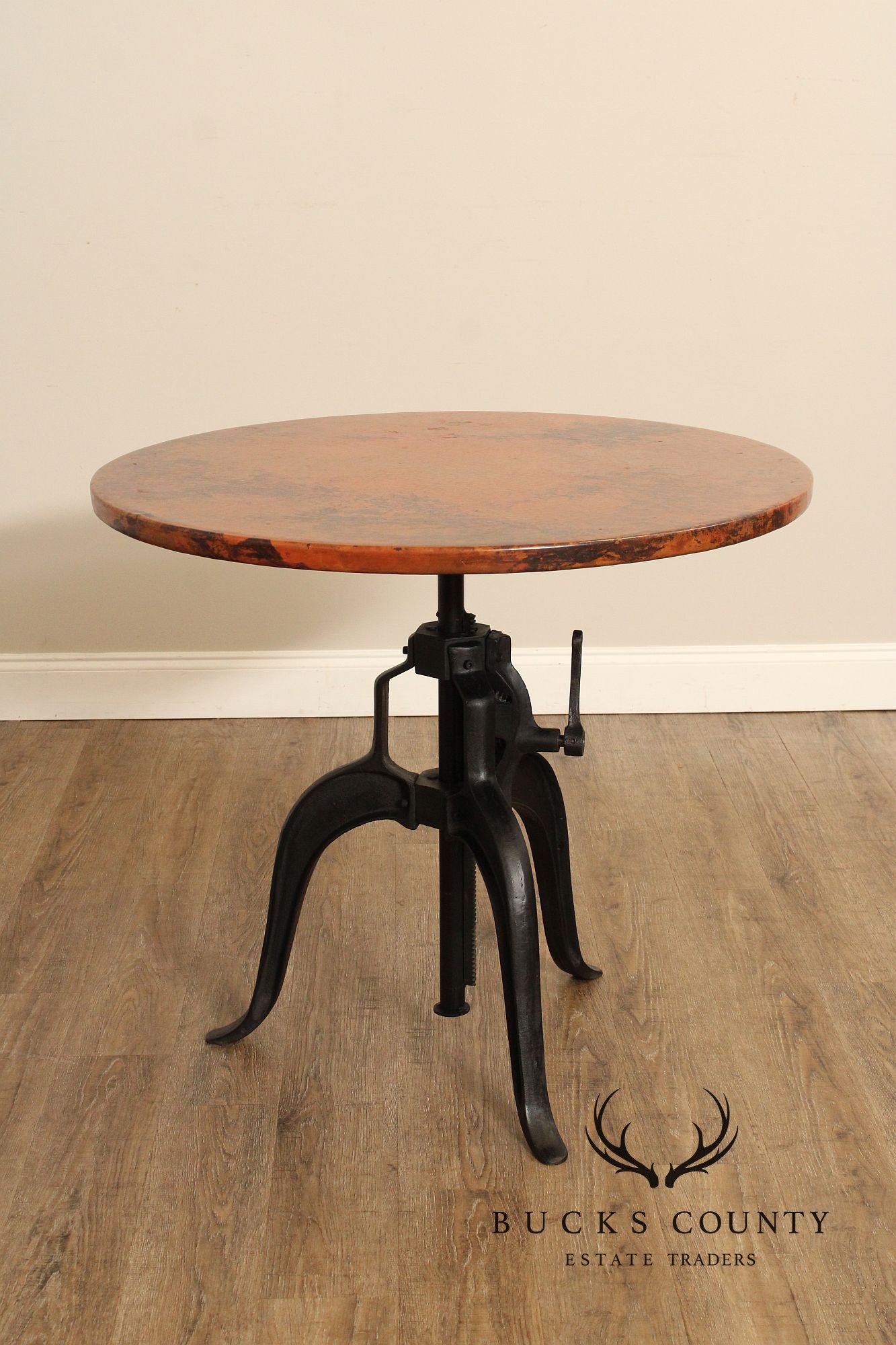 Industrial Style Adjustable Height Round Copper Top Bistro Table