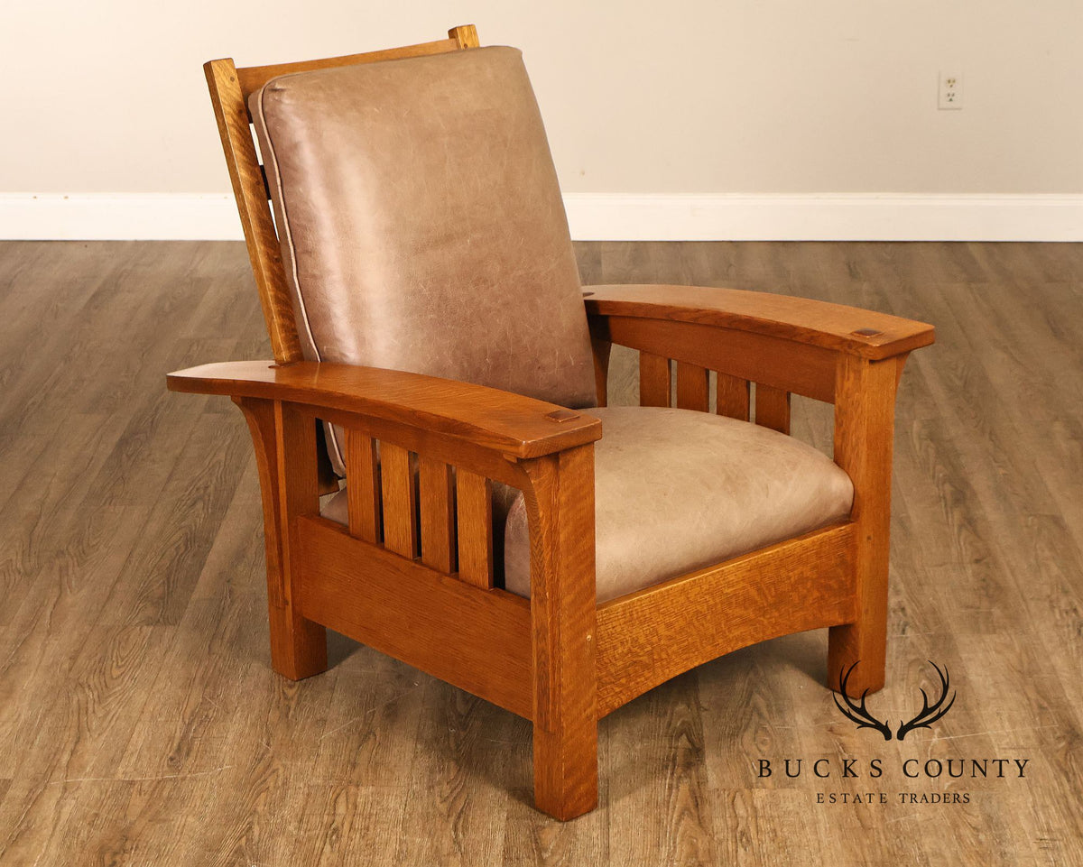 Stickley Mission Collection Oak And Leather Morris Chair With Ottoman
