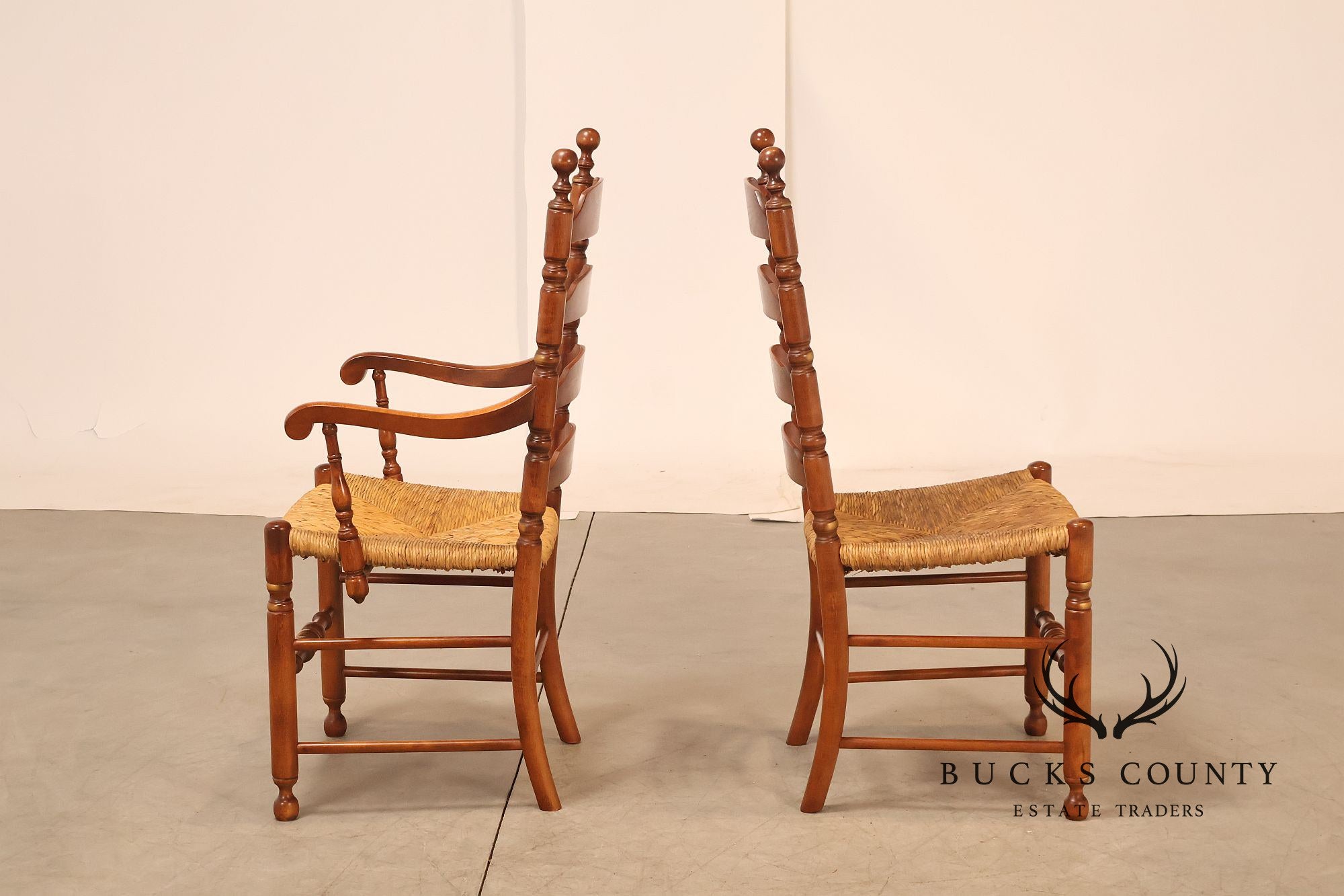 L. Hitchcock Set Of Six Rush Seat Dining Chairs with Stenciled Back