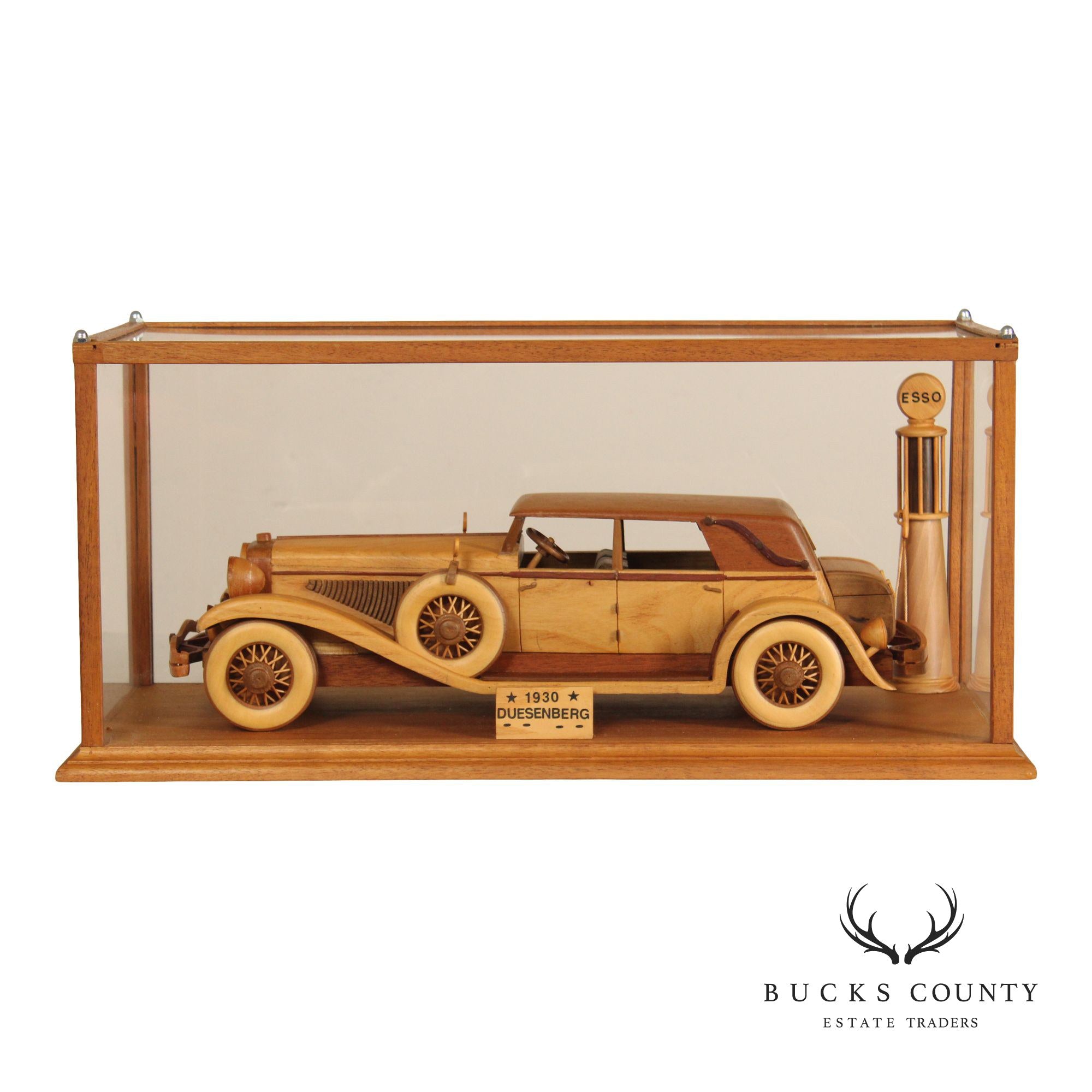 Carved Wood 1930 Duesenberg Model J in Display Case