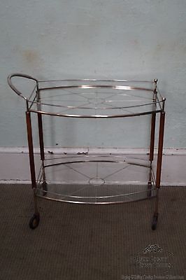 Mid Century Modern Italian Walnut Brass & Glass Serving Cart