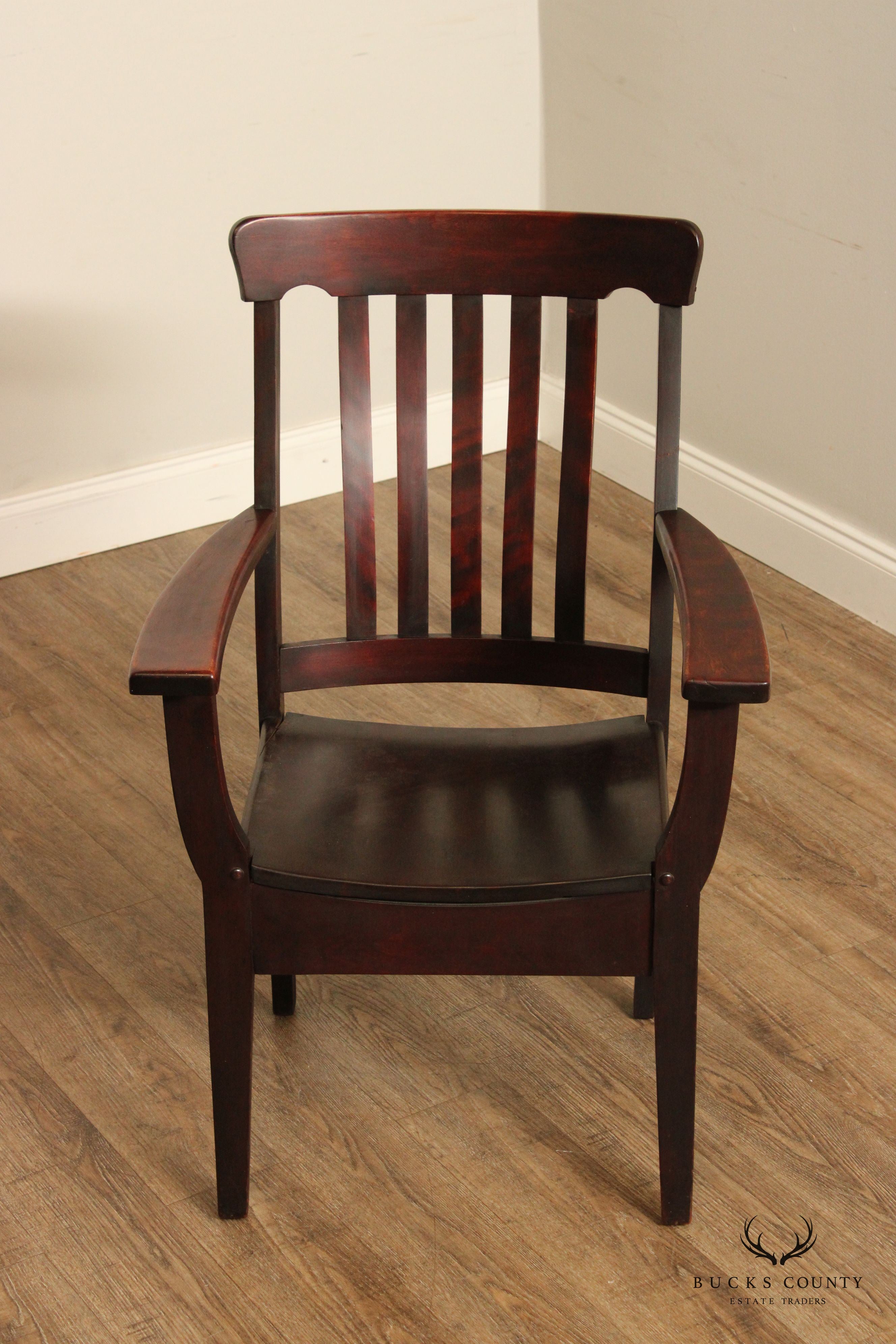 Vintage Arts and Crafts Slat Back Mahogany Armchair