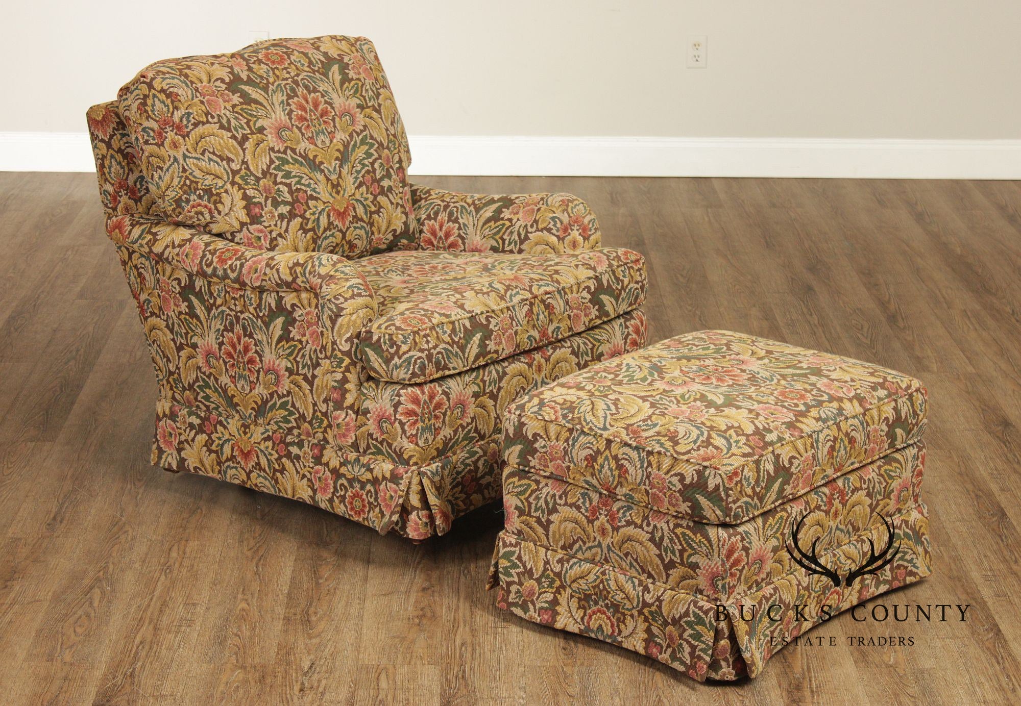 TRS Furniture Traditional Floral Upholstered Club Chair And Ottoman