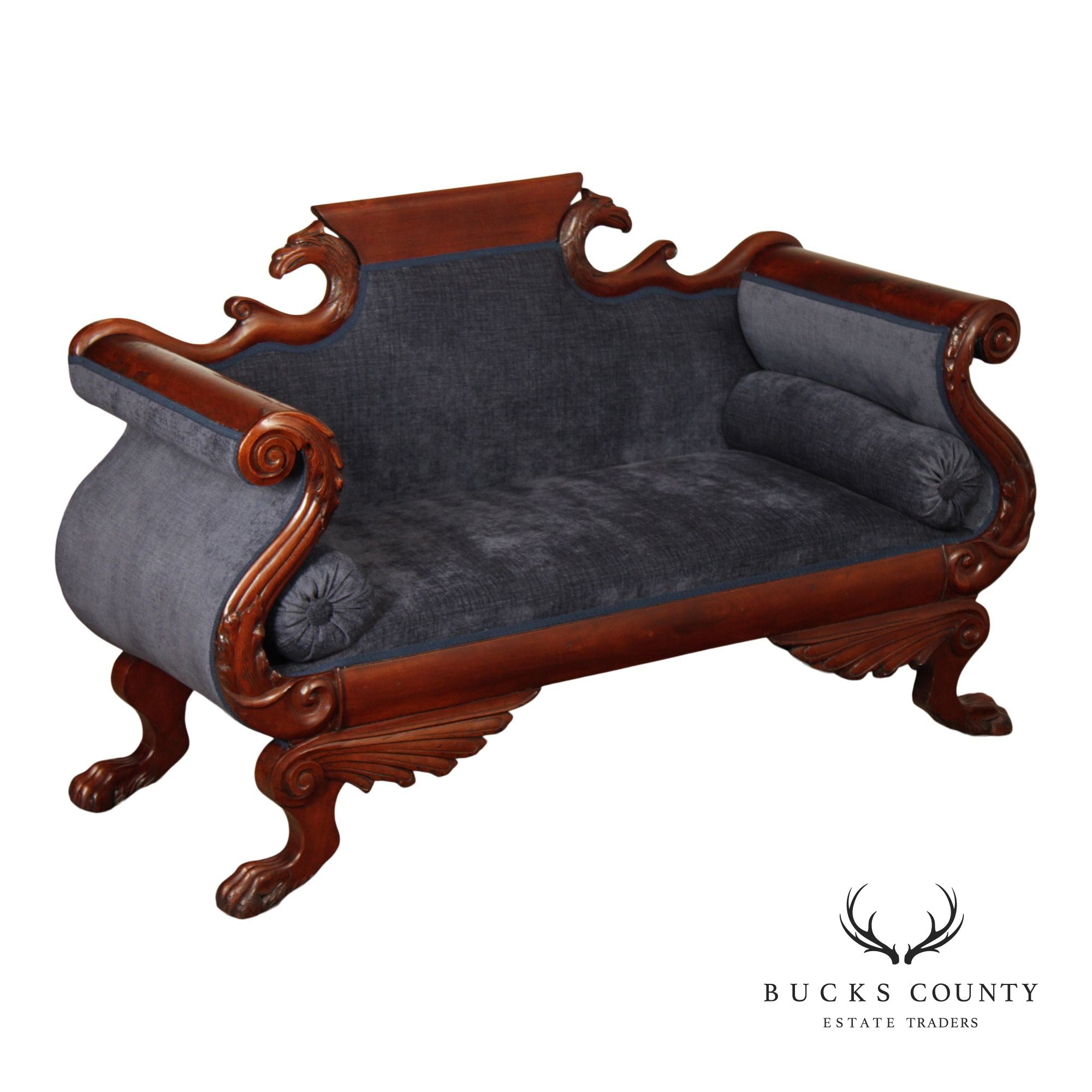 Antique American Carved Mahogany Classical Empire Sofa