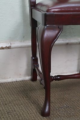 Custom Quality Leather Seat Pair of Queen Anne Side Chairs