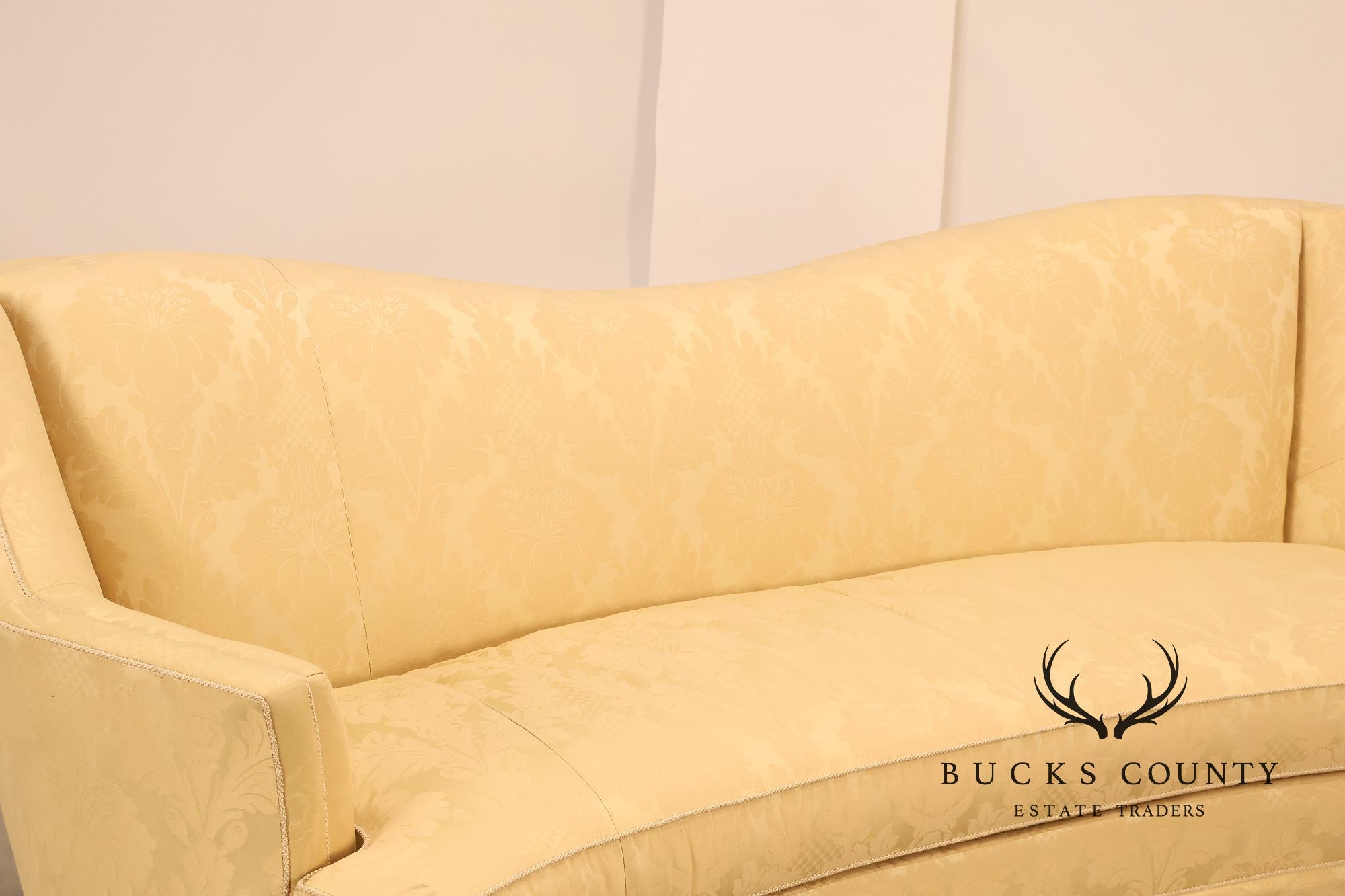 Councill Custom Damask Upholstered Curved Back Sofa