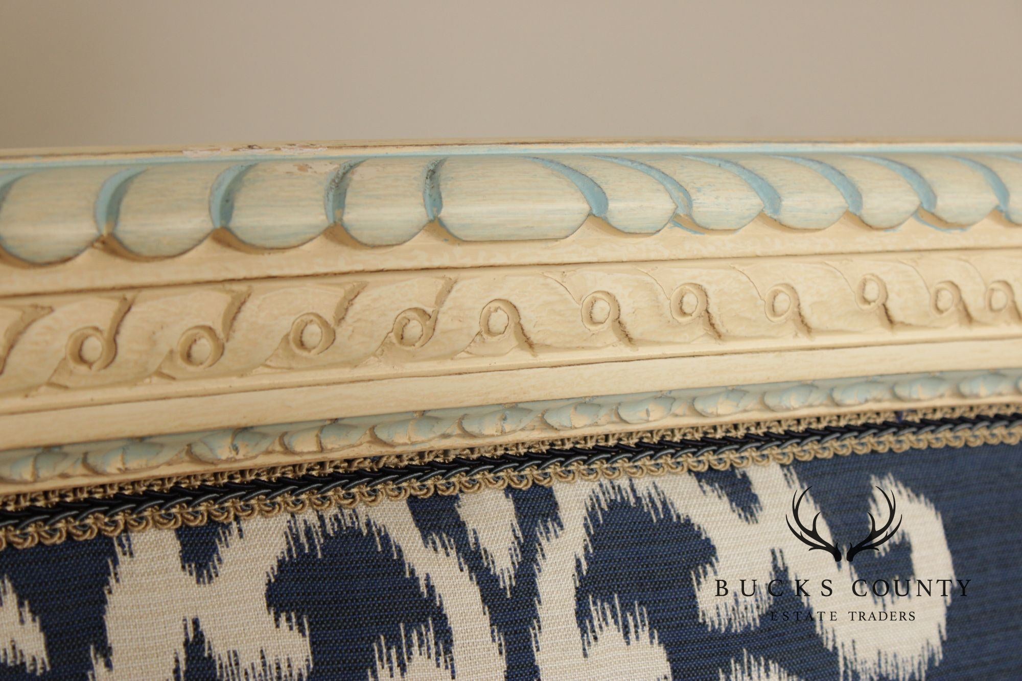 French Louis XVI Style Painted And Upholstered Queen Bed