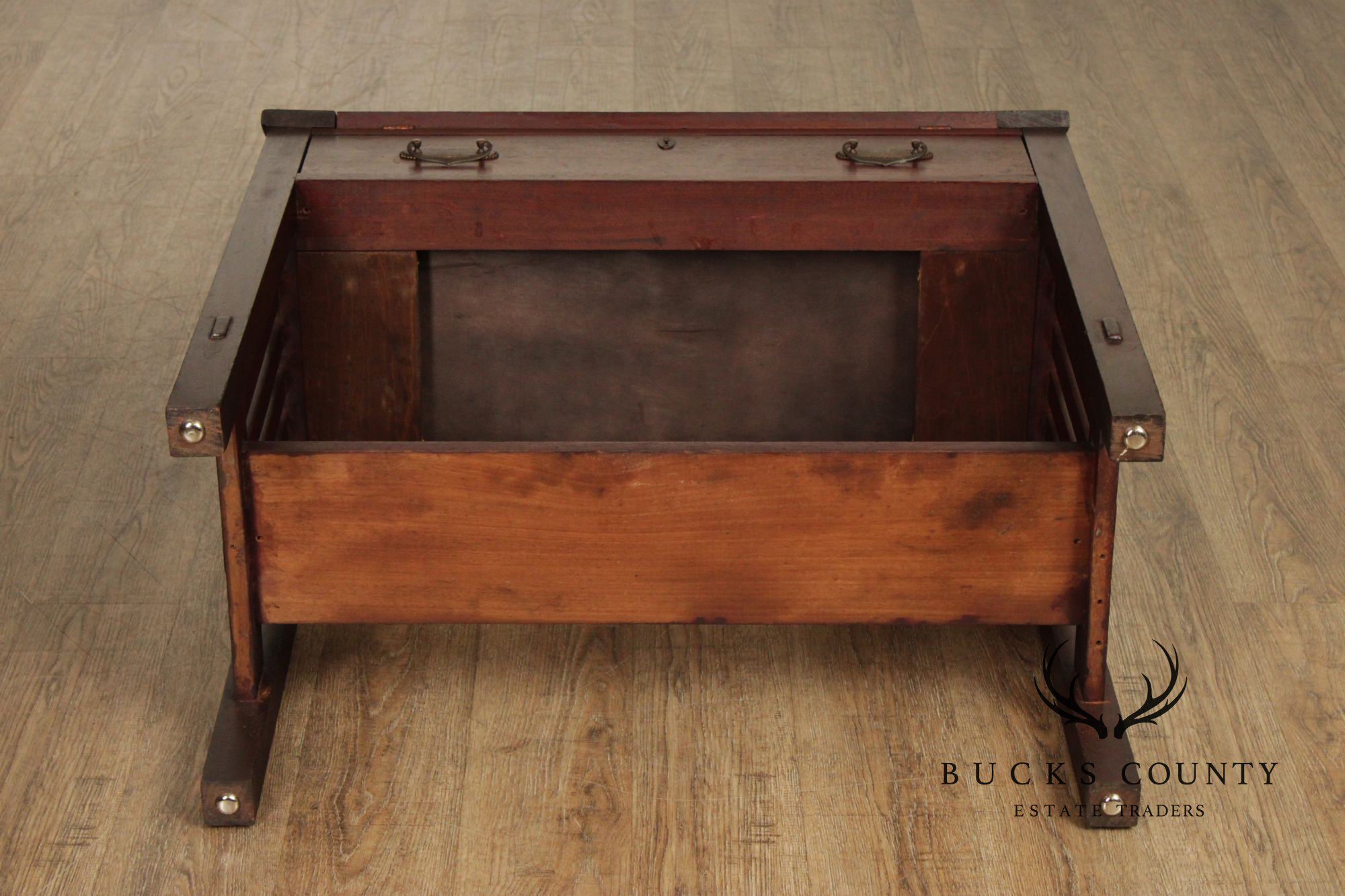 Antique Mahogany Arts And Crafts Slant Front Writing Desk