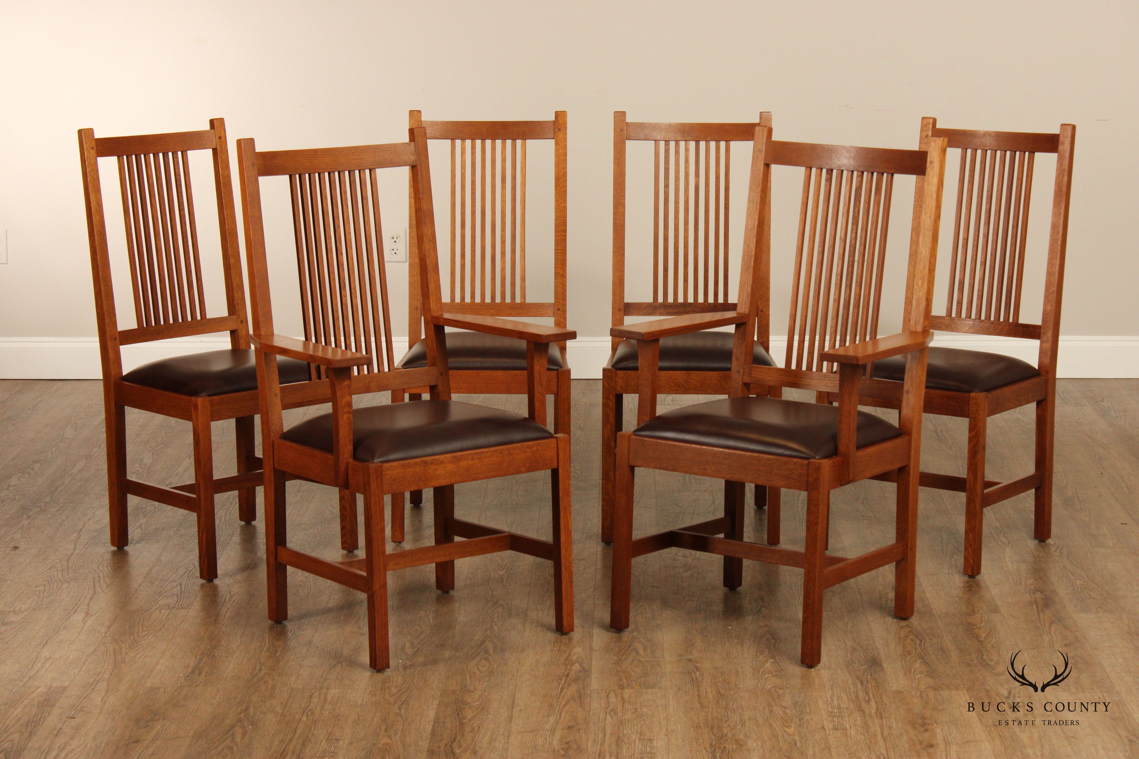 Stickley Mission Collection Set Of Six Oak Spindle Back Dining Chairs