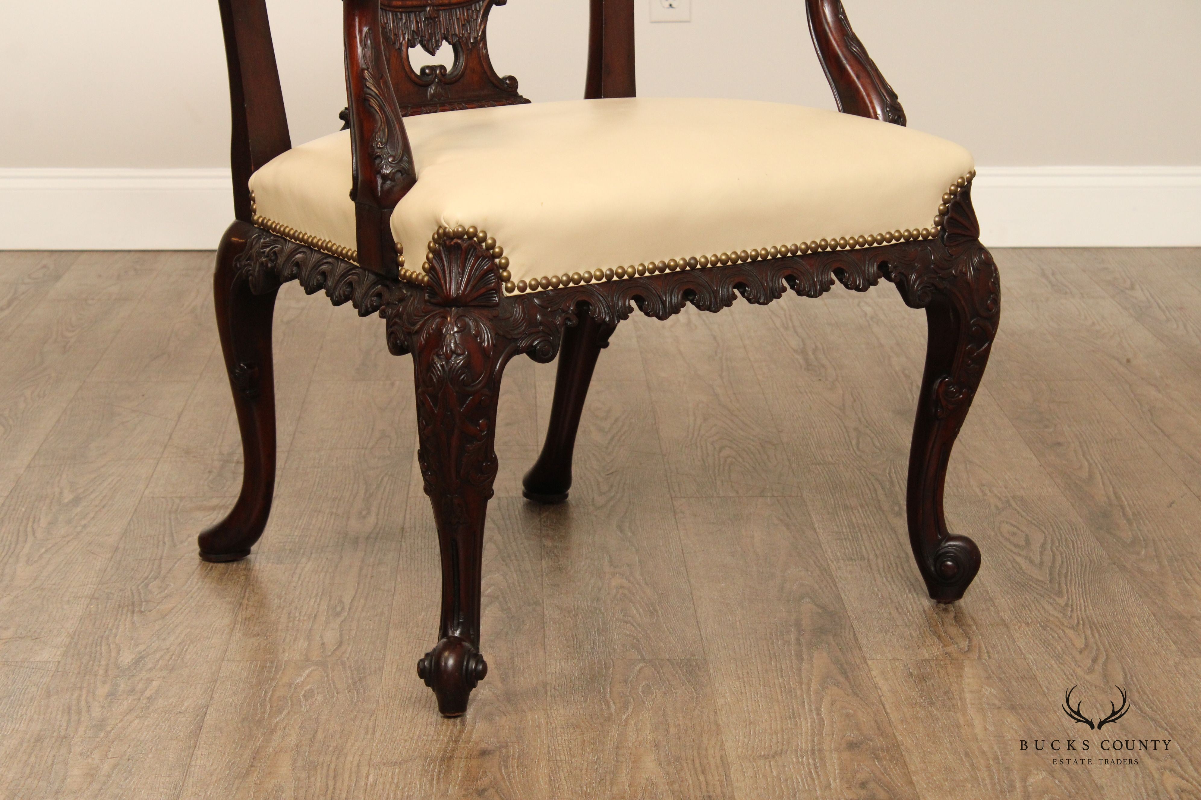 Antique Georgian Style Carved Mahogany  Armchair