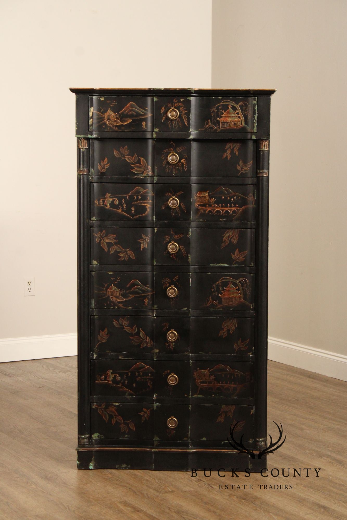 Chinoiserie Paint Decorated Tall Chest