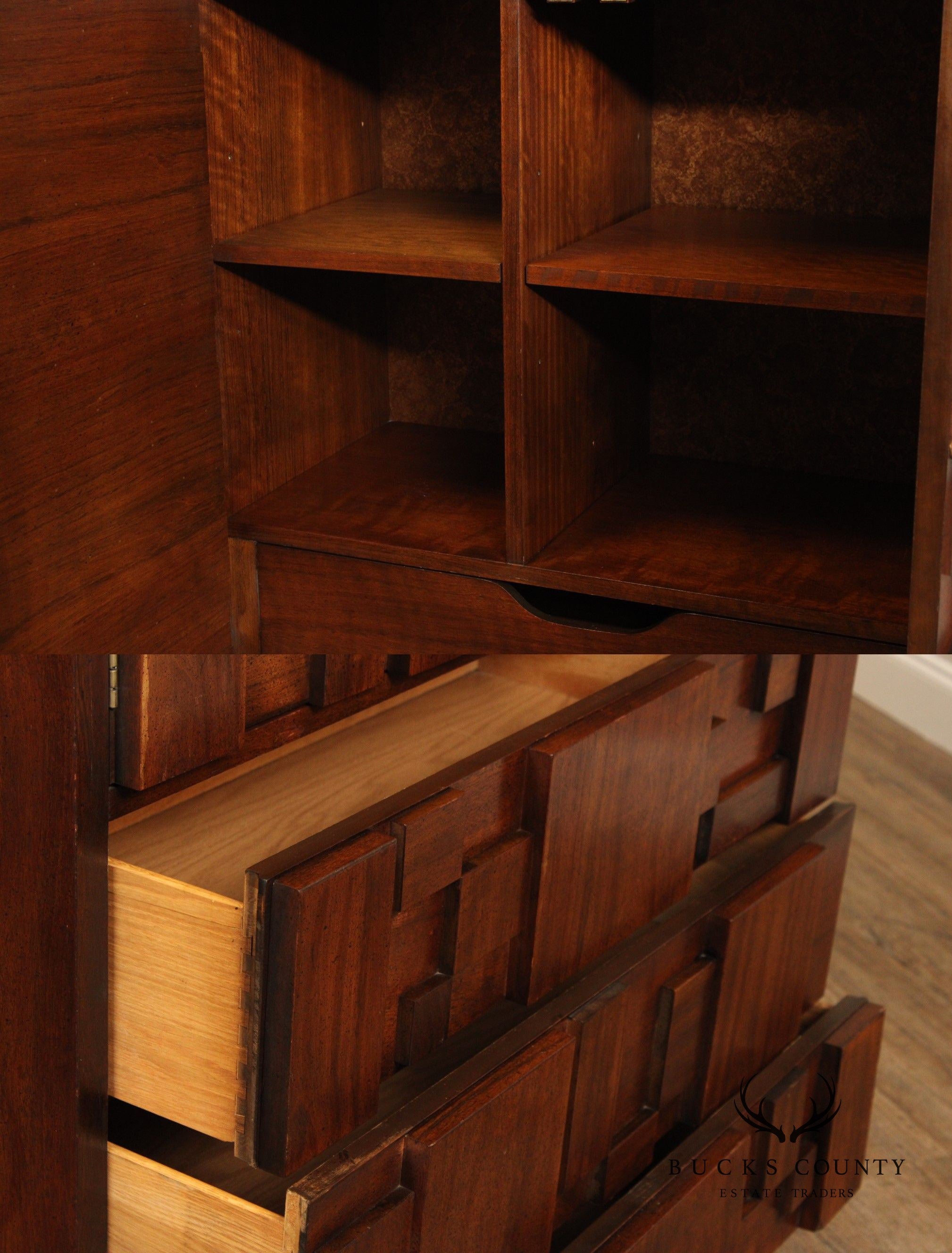 Lane 'Staccato' Mid Century ModernBrutalist Walnut Armoire