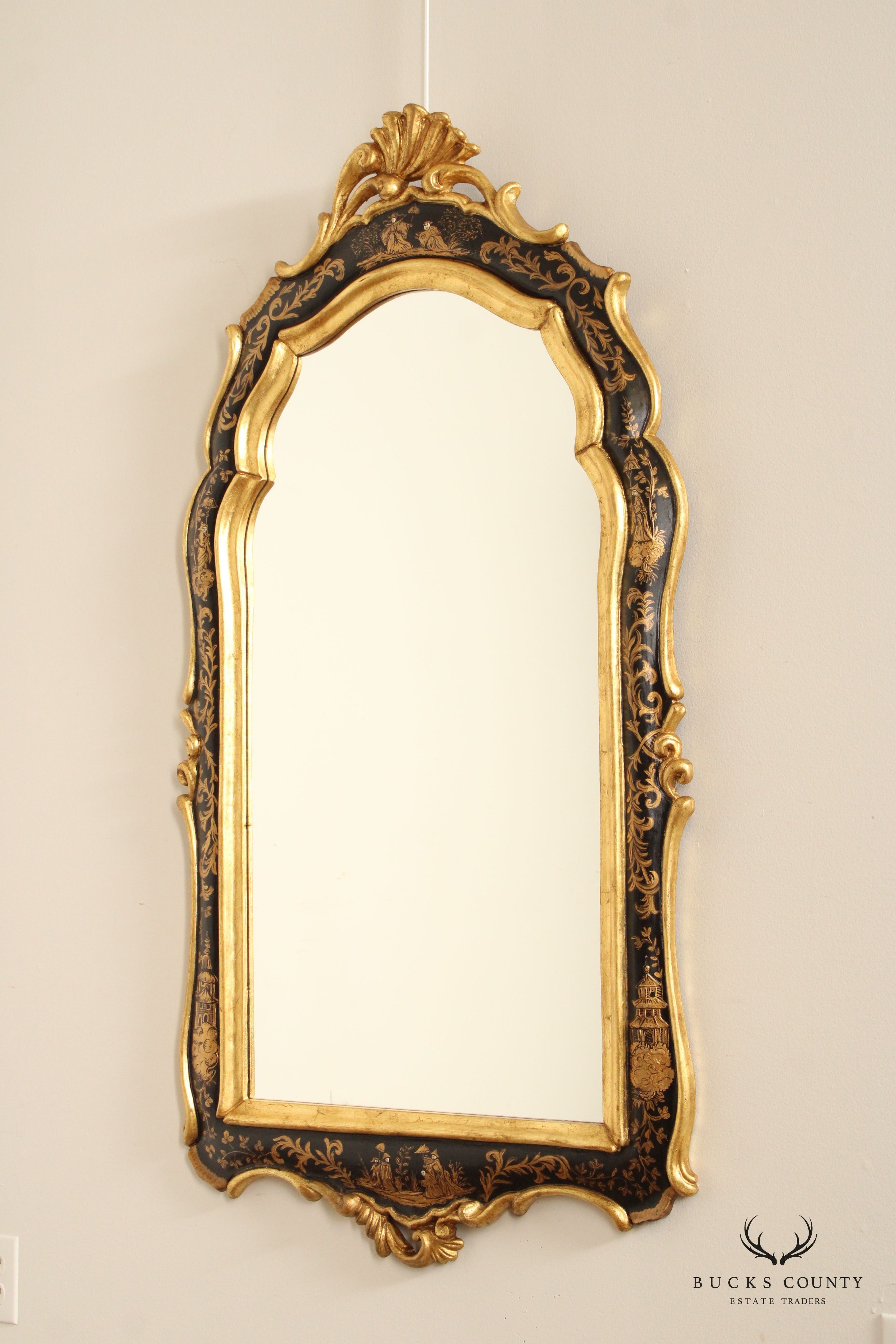 Italian Partial Gilt Chinoiserie Wall Mirror