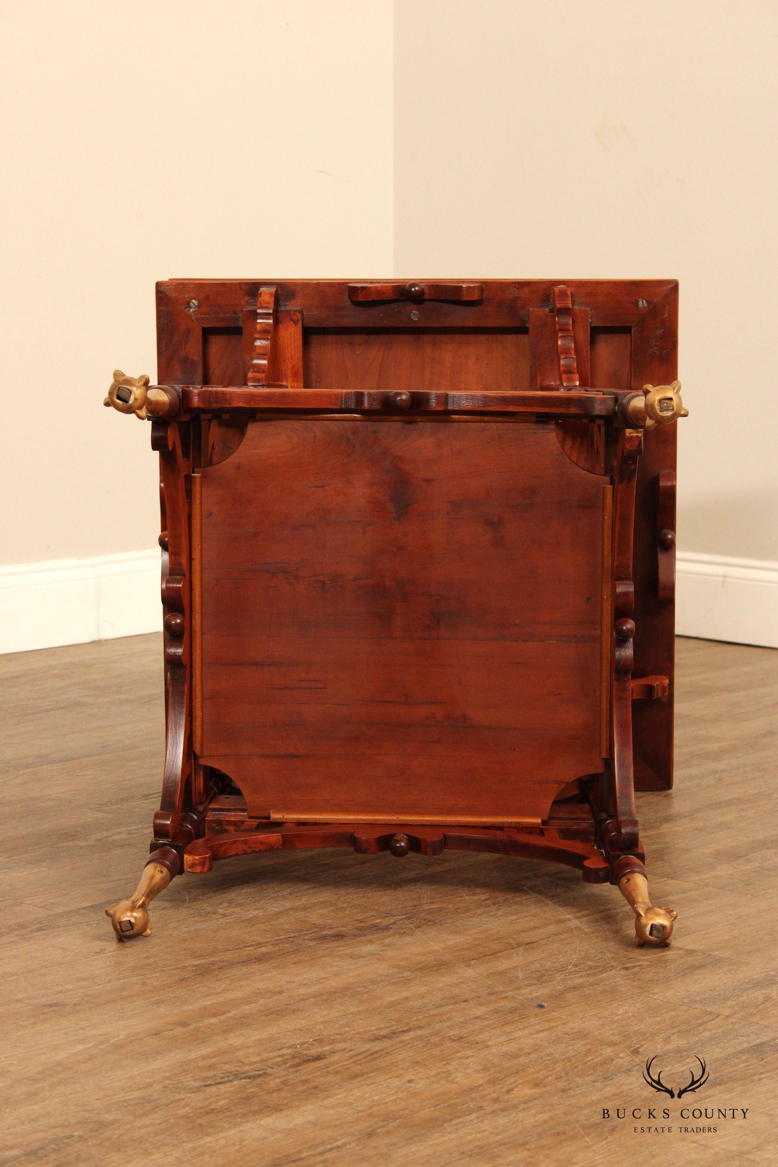 Antique Victorian Carved Cherry Two-Tier Lamp Table