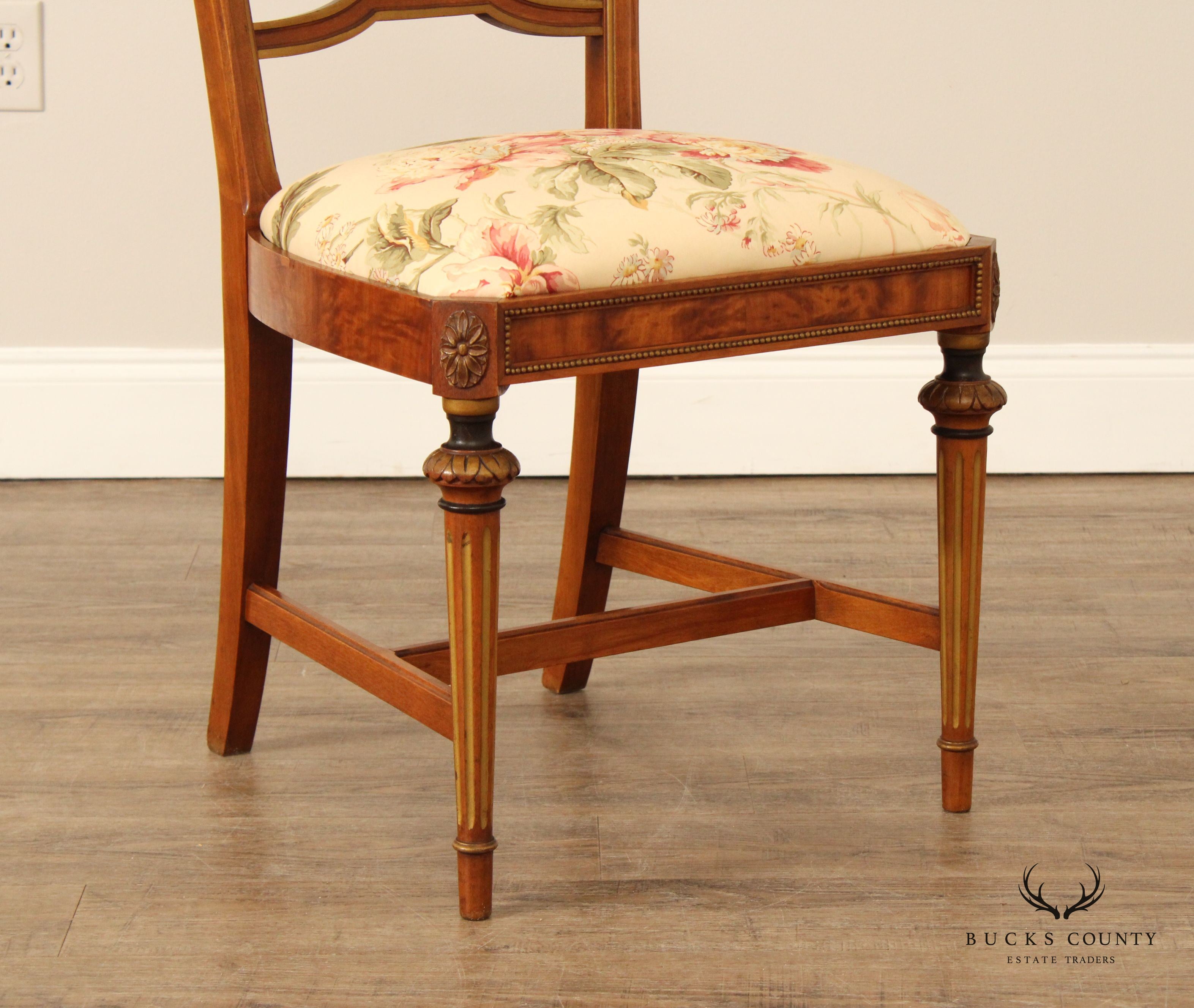 Sligh 1930's French Louis XVI Style Pair of Partial Gilt Burlwood Side Chairs