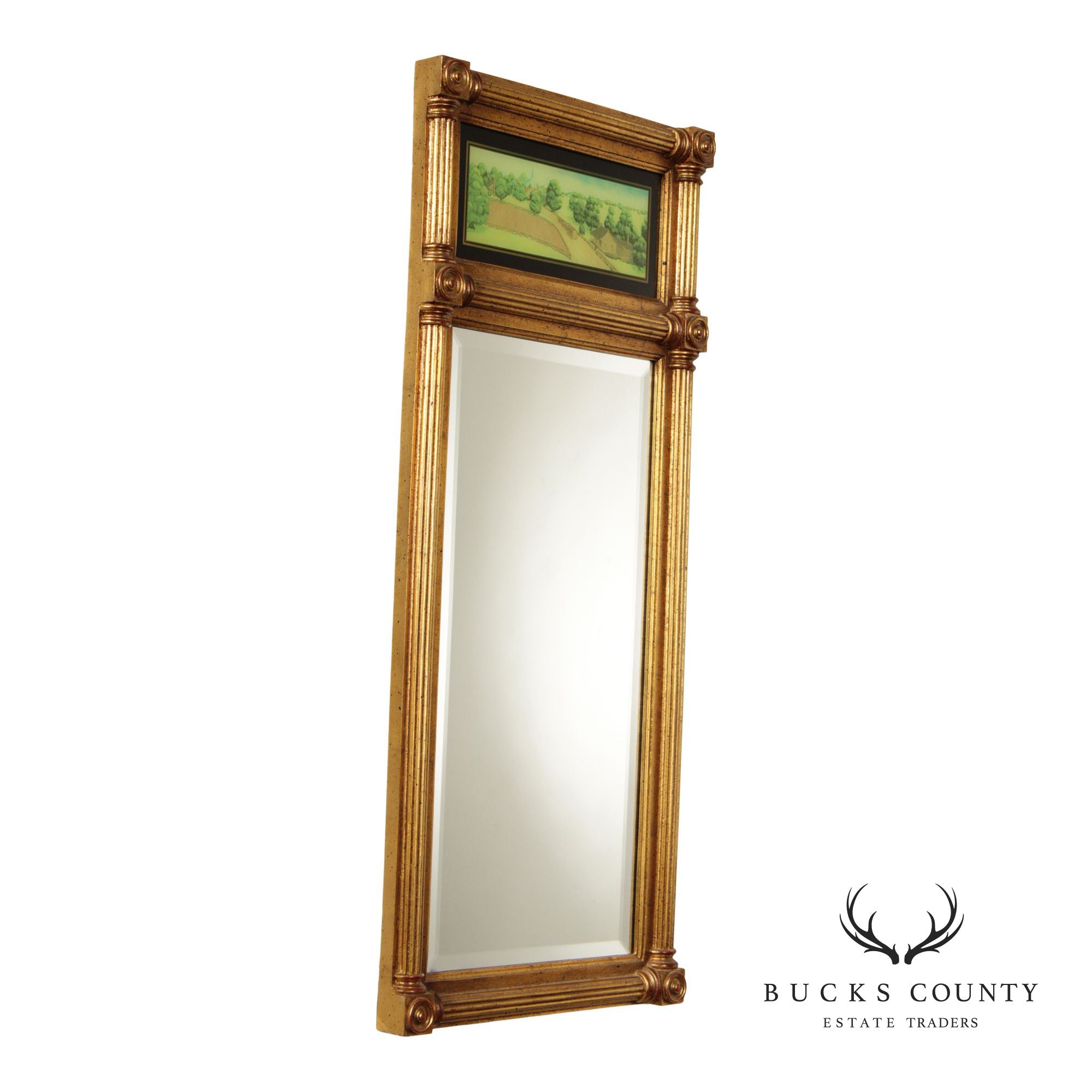 Vintage Eglomise and Giltwood Empire Style Trumeau Mirror