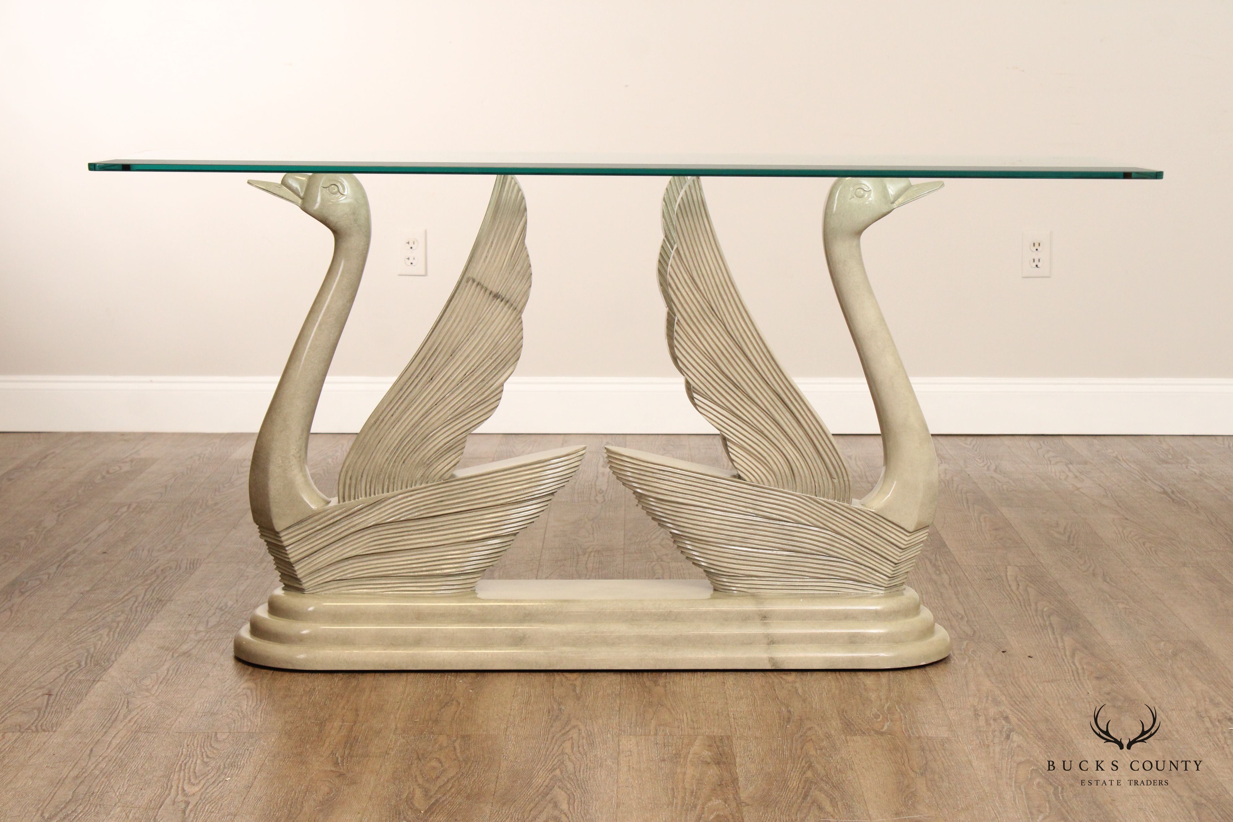 Art Deco Style Vintage Glass Top Swan Console Table