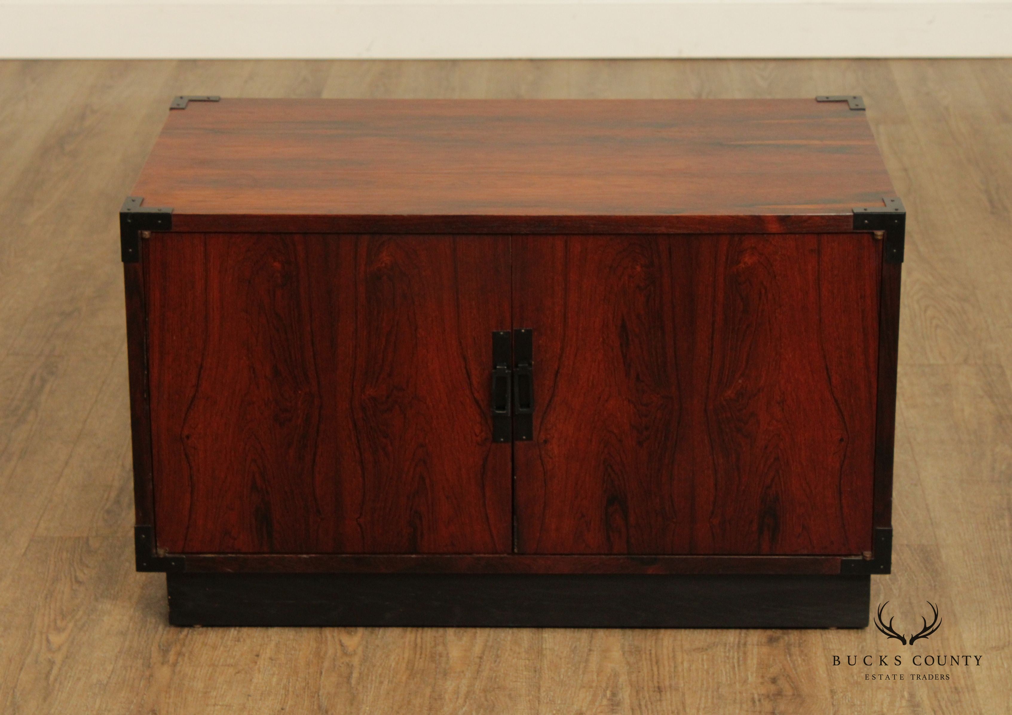 Mid Century Campaign Style Two-Door Rosewood Cabinet