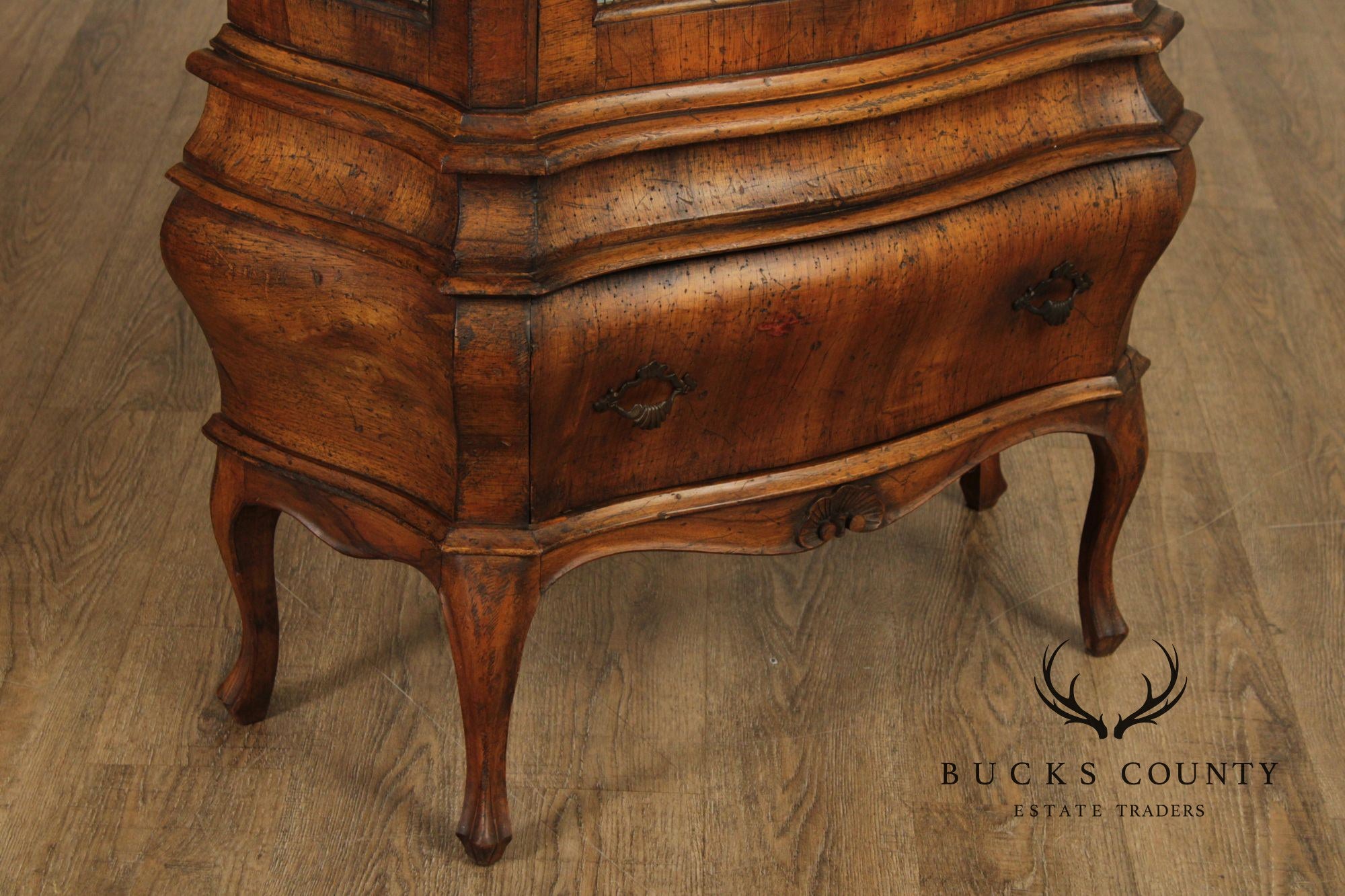 Italian Rococo Style Walnut Bombe Vitrine