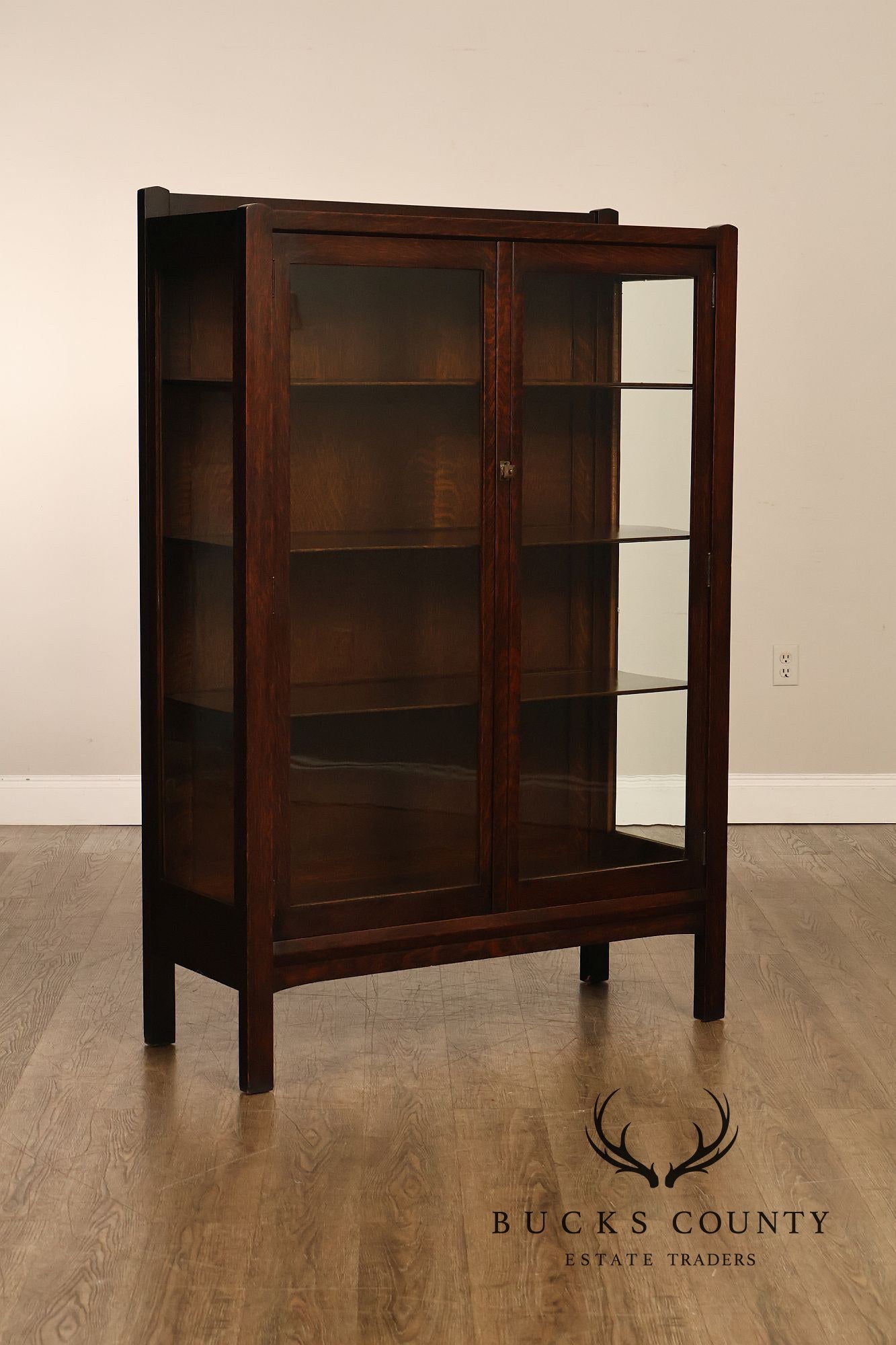 Antique Grand Rapids Mission Oak Two Door China Cabinet Bookcase